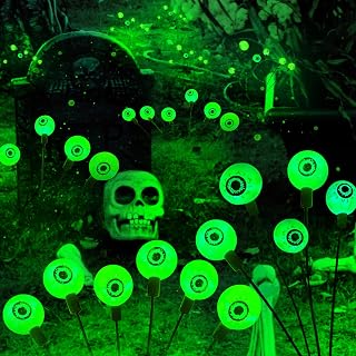 Outdoor Halloween Decorations, Scary Solar Halloween Lights, Green Eyeball Firefly Lights Swaying in Wind, Waterproof Solar Lights Outdoor Halloween Decor for Garden/Patio/Yard/Pathway, 2PACK