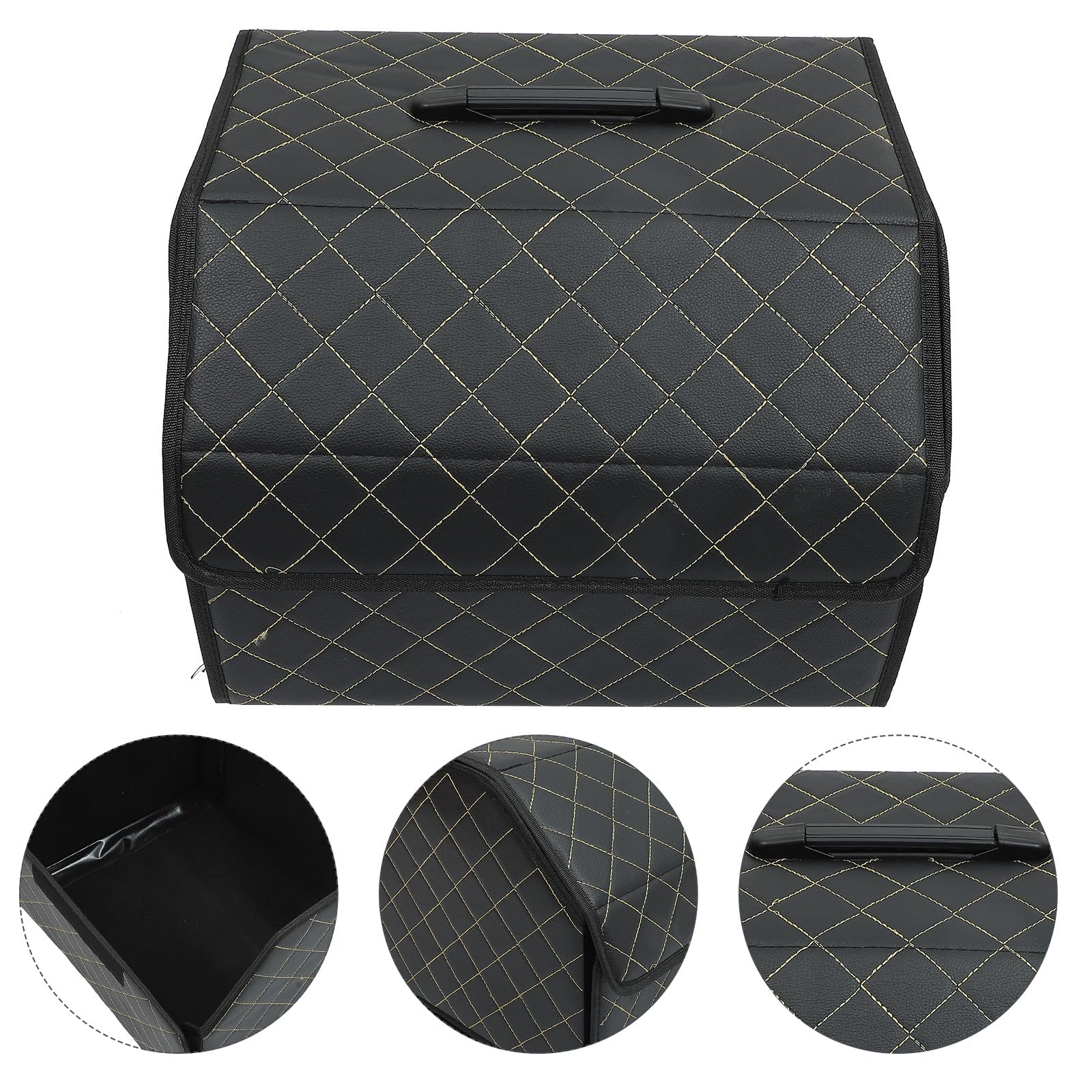 Organizzatore per Bagagliaio Auto Pieghevole in Materiale Sintetico Nero, Scatola Porta Oggetti Coperchio per Auto
