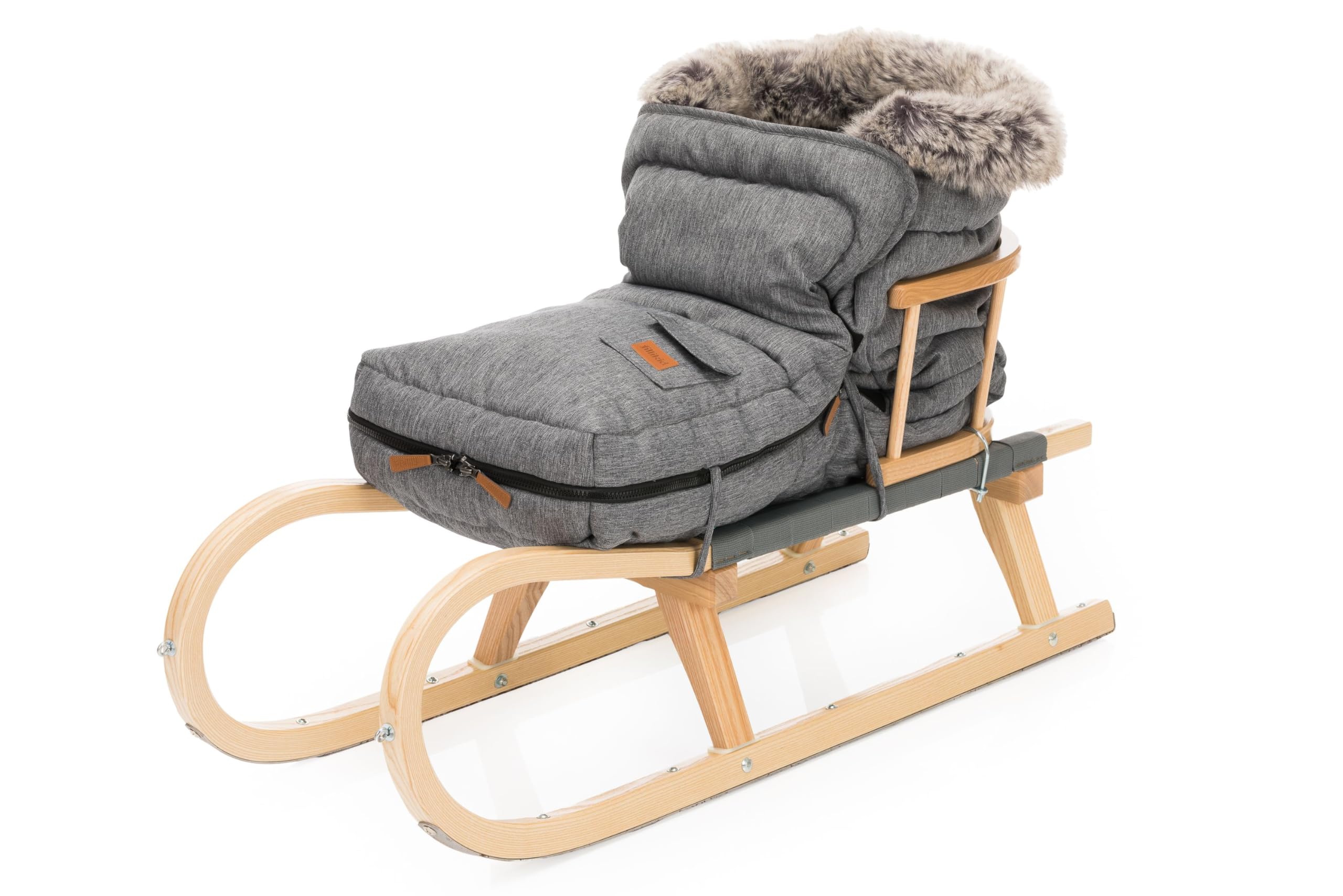 Fillikid Schlittensack Exklusiv | Warmer Fußsack für Holzschlitten mit Lehne | Winddicht & wasserabweisend | Kuscheliger Kragen in Felloptik | 100% Polyester | 70 x 60 cm | Perfekt für Winterausflüge