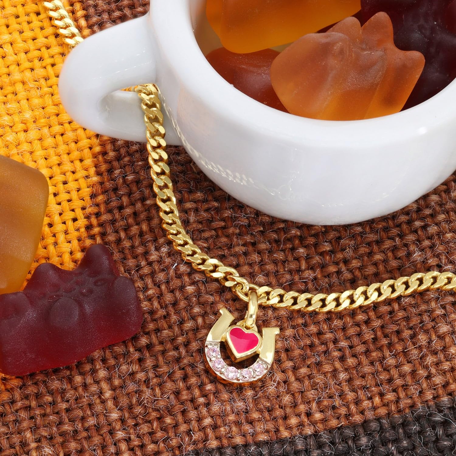 trendor Pulsera infantil con herradura/corazón, plata de ley 925, chapada en oro, 21625