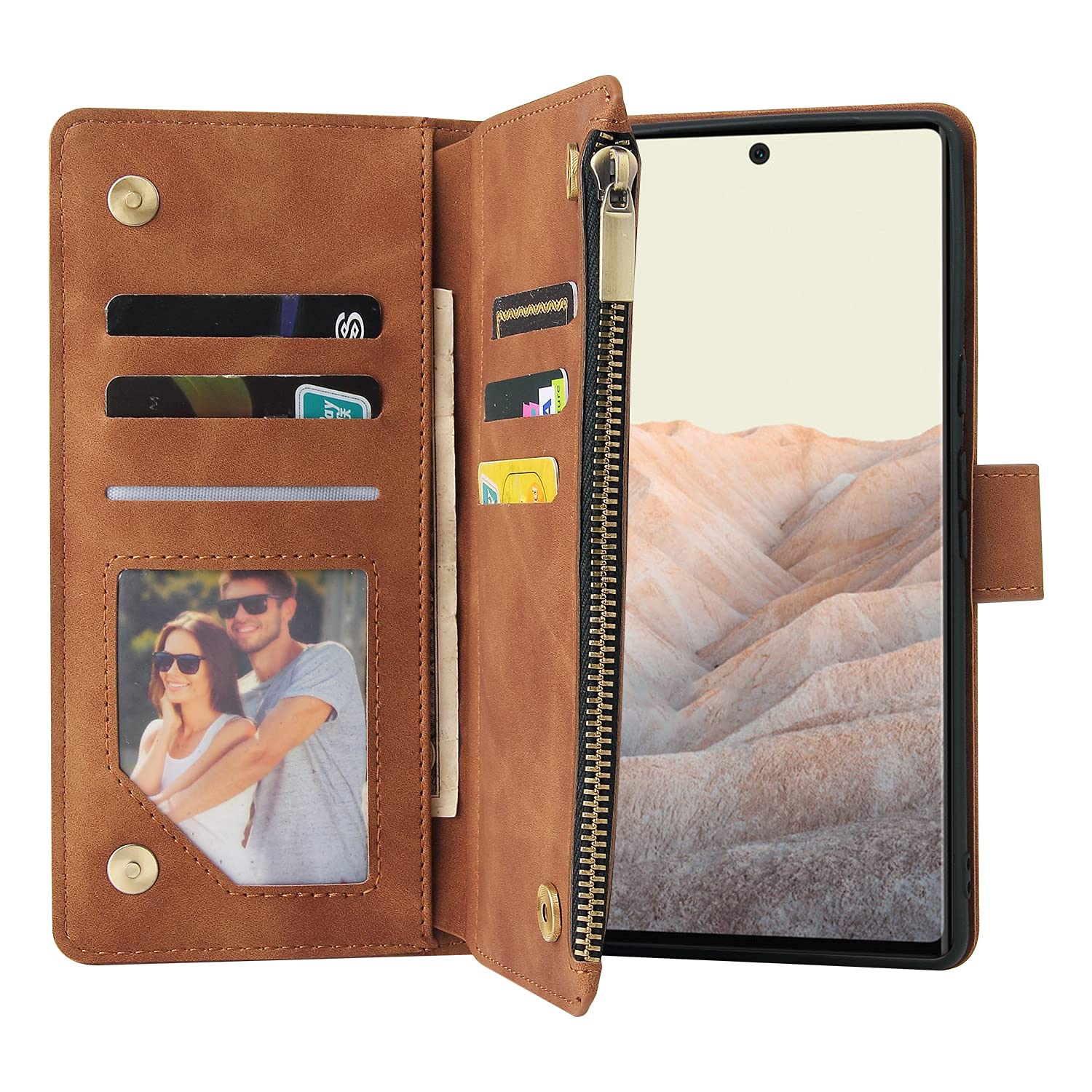 Asuwish Handyhülle Für Google Pixel 7 Pro – Leder-Geldbörse Mit Standfunktion & Reißverschluss
