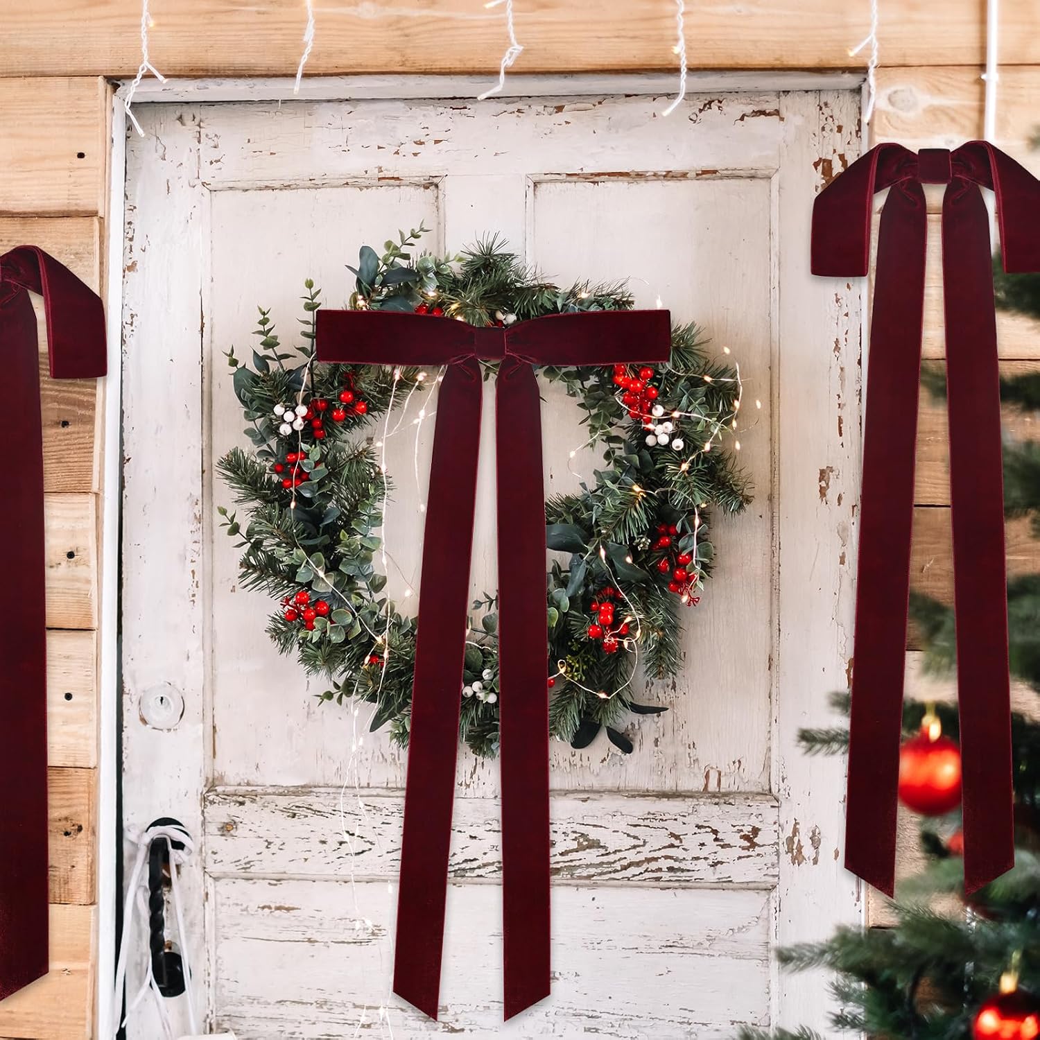 8 Pcs Christmas Velvet Bows, 24 x 12 Inch Large Velvet Christmas Wreath Bows Rustic Crafts for Xmas Home Decor Wedding (8 Pcs Burgundy, 24''x12'', Width of 1.5")