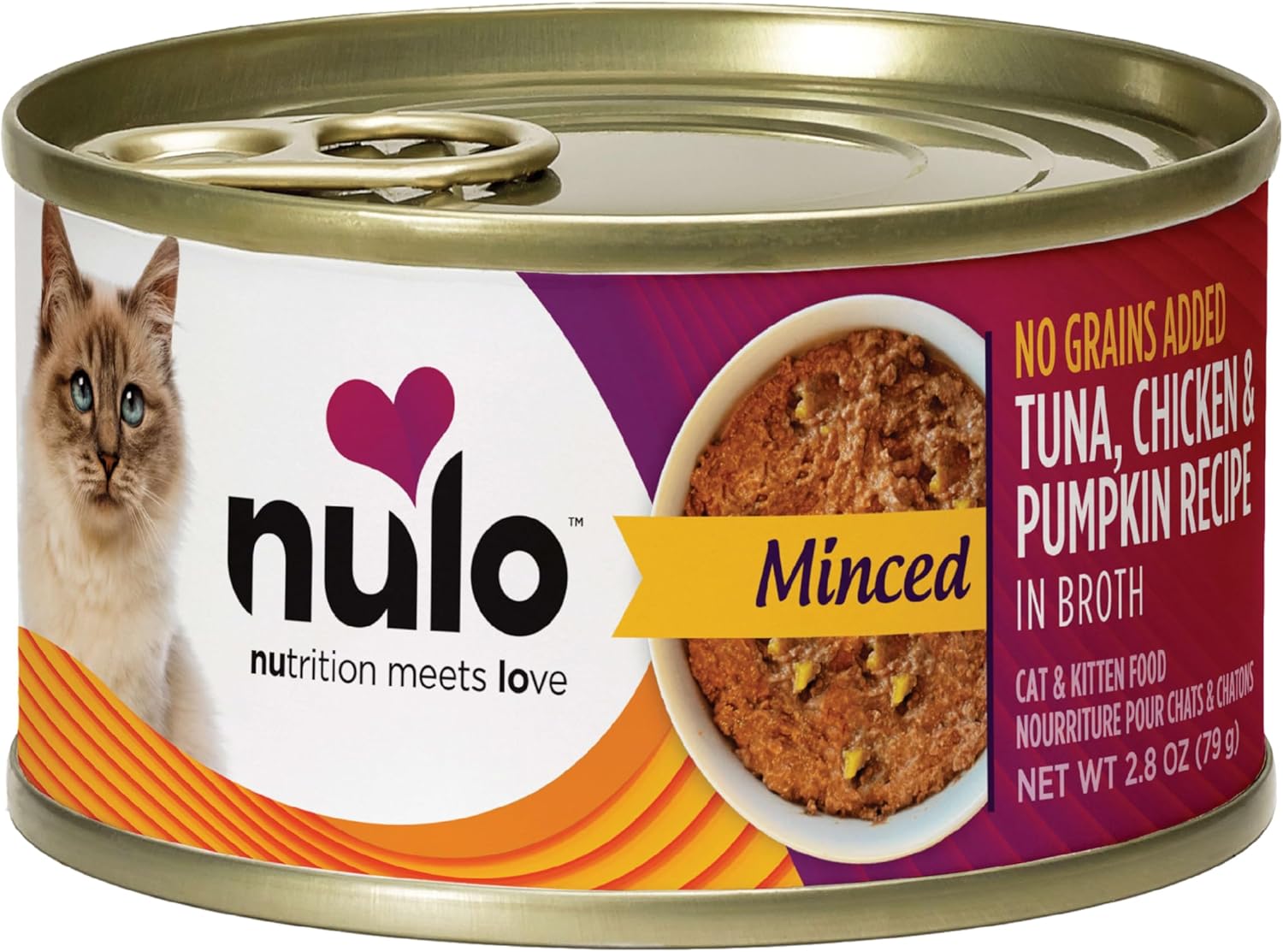 Nulo Grain-Free Minced Wet Canned Cat & Kitten Food, Tuna, Chicken, and Pumpkin in Broth, 2.8 Ounce, 12 Cans