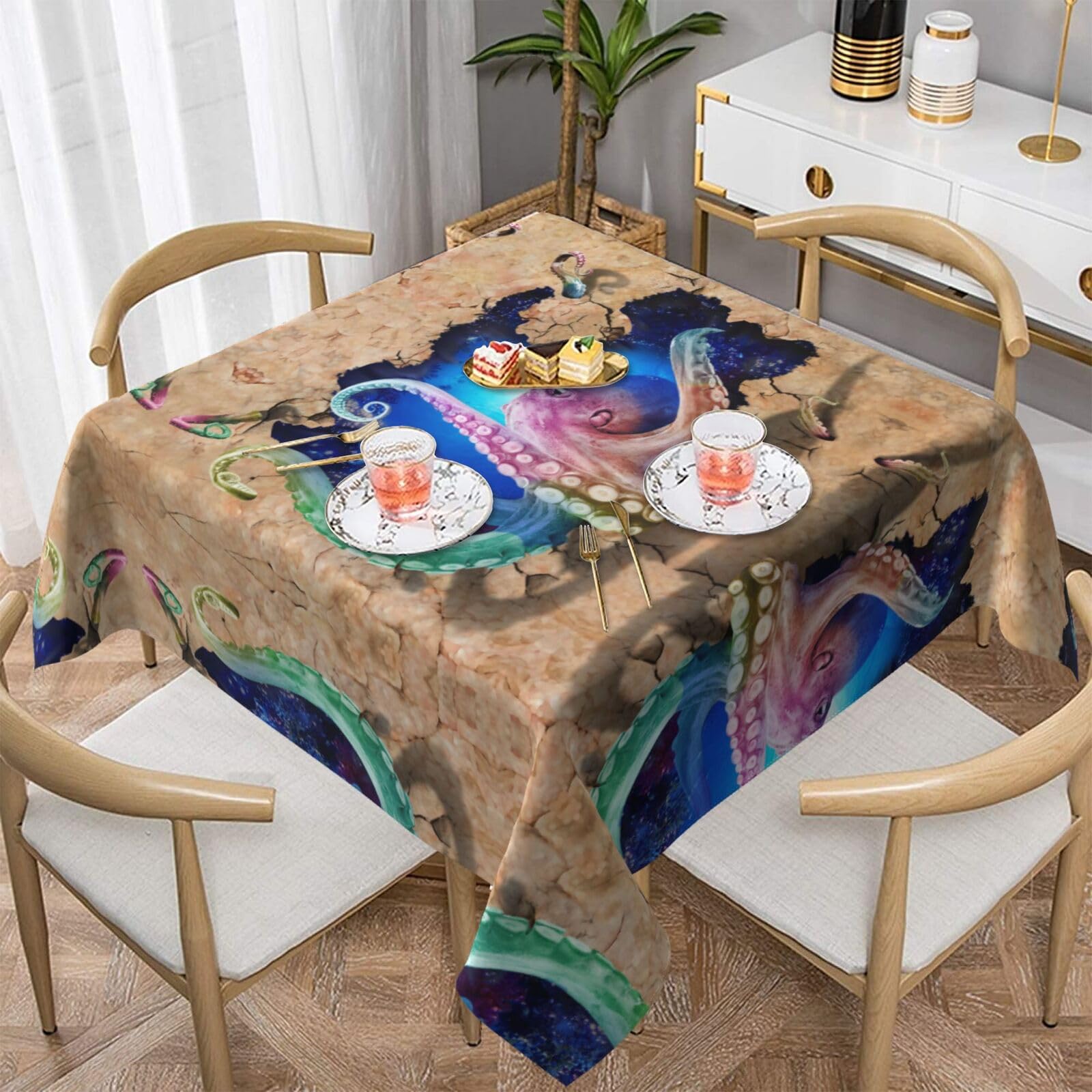 Nappe carrée pieuvre anti-tache et imperméable pour protéger la table des enfants