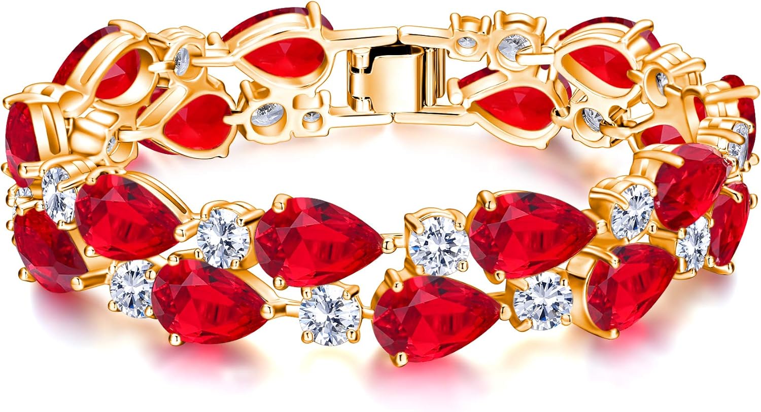 EVER FAITH Gorgeous Cubic Zirconia Birthstone Elegant Dual Layer Tear Drop Wedding Prom Tennis Bracelet for Women