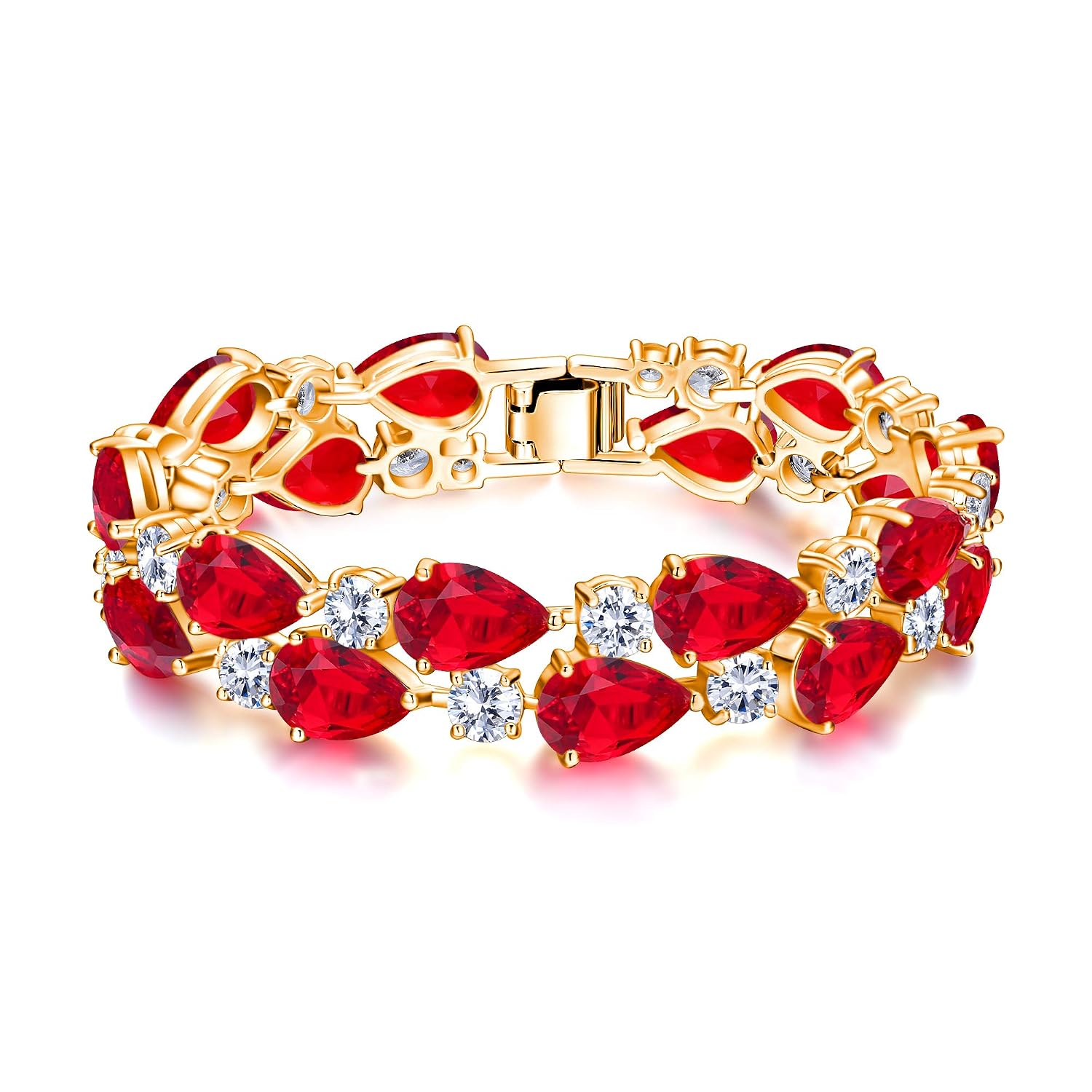 EVER FAITH Gorgeous Cubic Zirconia Birthstone Elegant Dual Layer Tear Drop Wedding Prom Tennis Bracelet for Women - Image 8