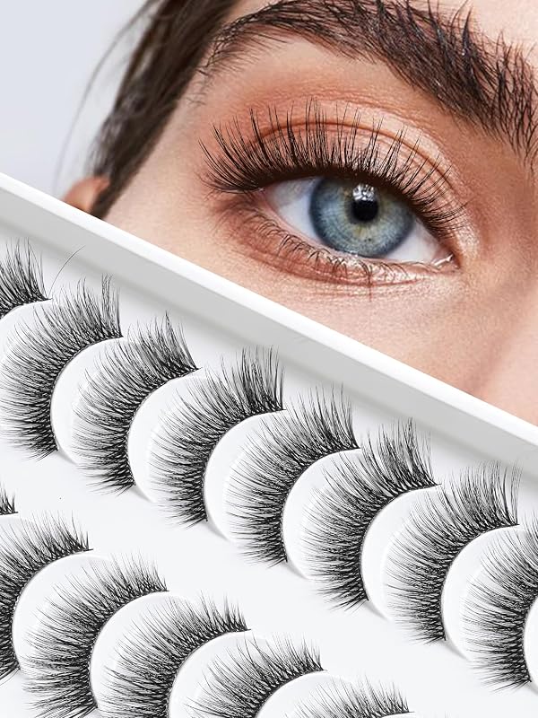 Cílios postiços Siligli estilo cat eye, faixa fina, efeito wispy, 5 a 15 mm, 10 pares