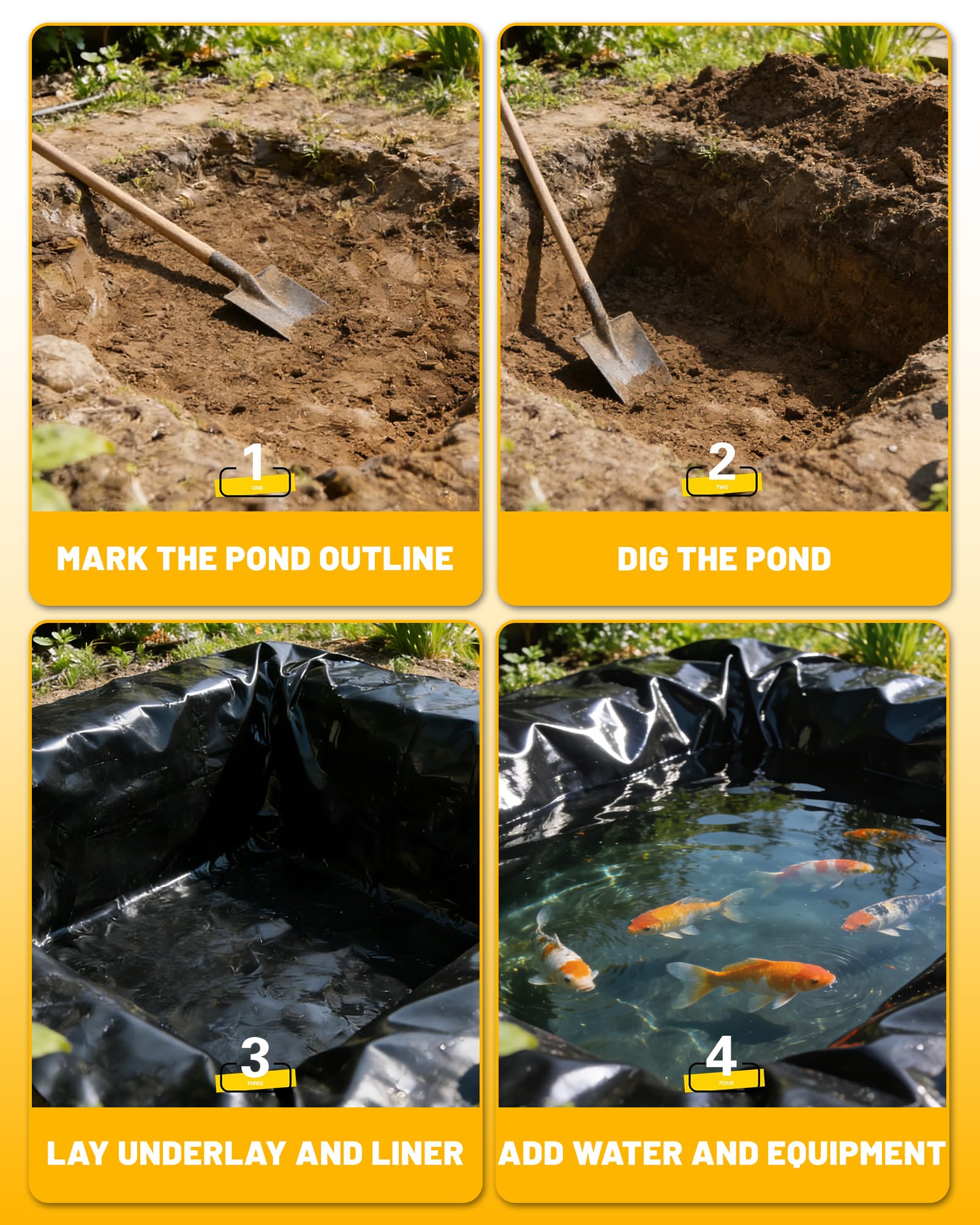 Telo per Laghetto Nero in PVC – Telo Laghetto – Fodera Laghetto Flessibile per Piscina Giardino per Laghettoi, Fontane, Giardini Acquatici e Cascate