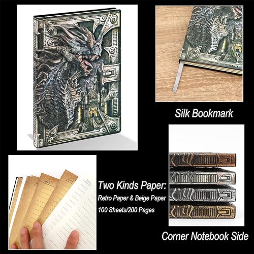 Miniatura 10 de Cuaderno de escritura 3D Dragon DND, libro de cuero de fantasía D&D, para regalos de mazmorras y dragones, accesorios para amantes del RPG, 200