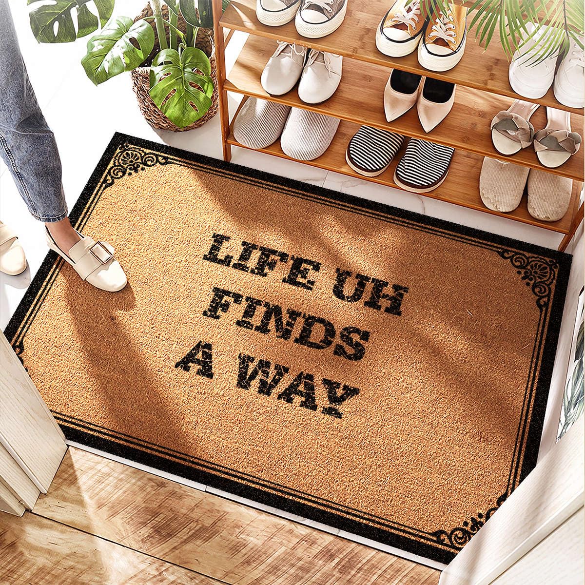 Tapis de porte en fibre de coco avec motif écossais résistant 65x90