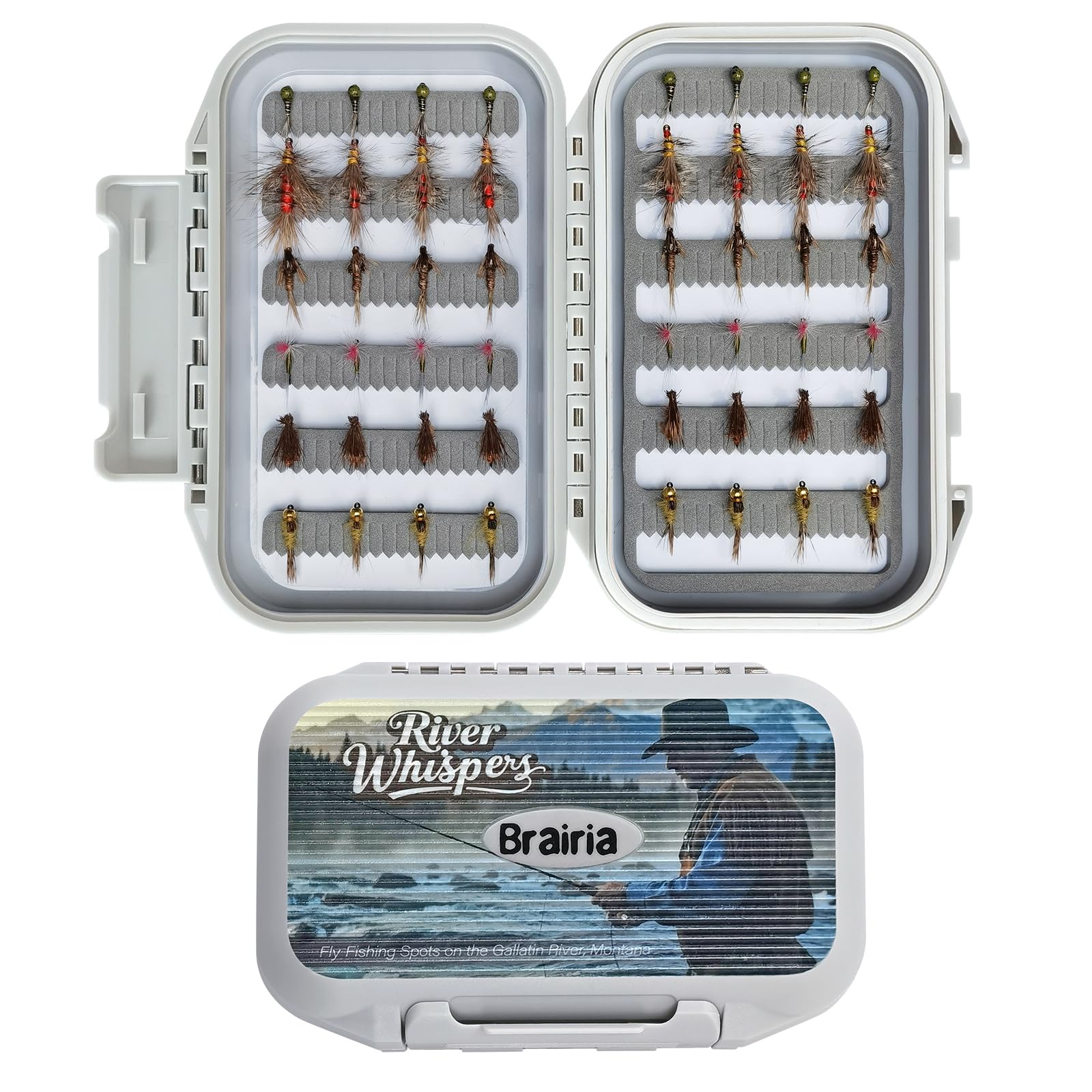 BRAIRIA 48-PCS River & Stream Fly Fishing Flies Combo - 6 High-Visibility Patterns w/Fluorescent Ribbon, Tungsten Bead & Foam, Incl. Parachute Adams, Elk Hair Caddis, Nymphs & Wet Flies for Trout