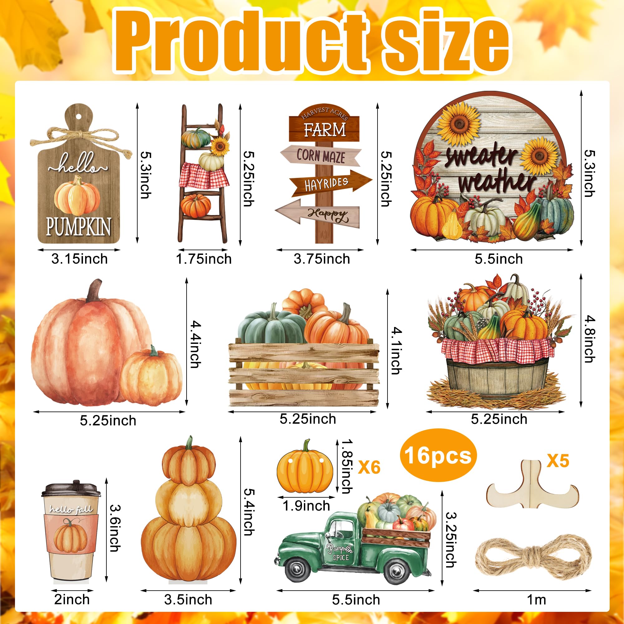 Augisteen 16 Pcs Fall Tiered Tray Decor Rustic Pumpkin Truck Wood Sign Farmhouse Tiered Tray Decoration Autumn Pumpkin Wooden Tabletop Signs for Fall Thanksgiving Home Table Decorations