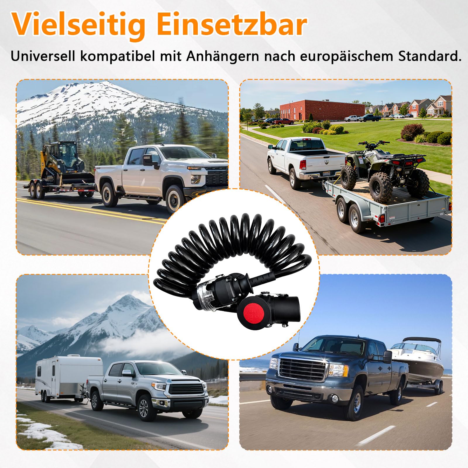 24V Kabeltrommel, 15-polig 5 m Robustes Elektrokabel mit Stecker & Buchse Verlängerungskabel für Anhänger und Wohnwagen Sattelauflieger anhängerspezifisches 15-poliges Adapterkabel