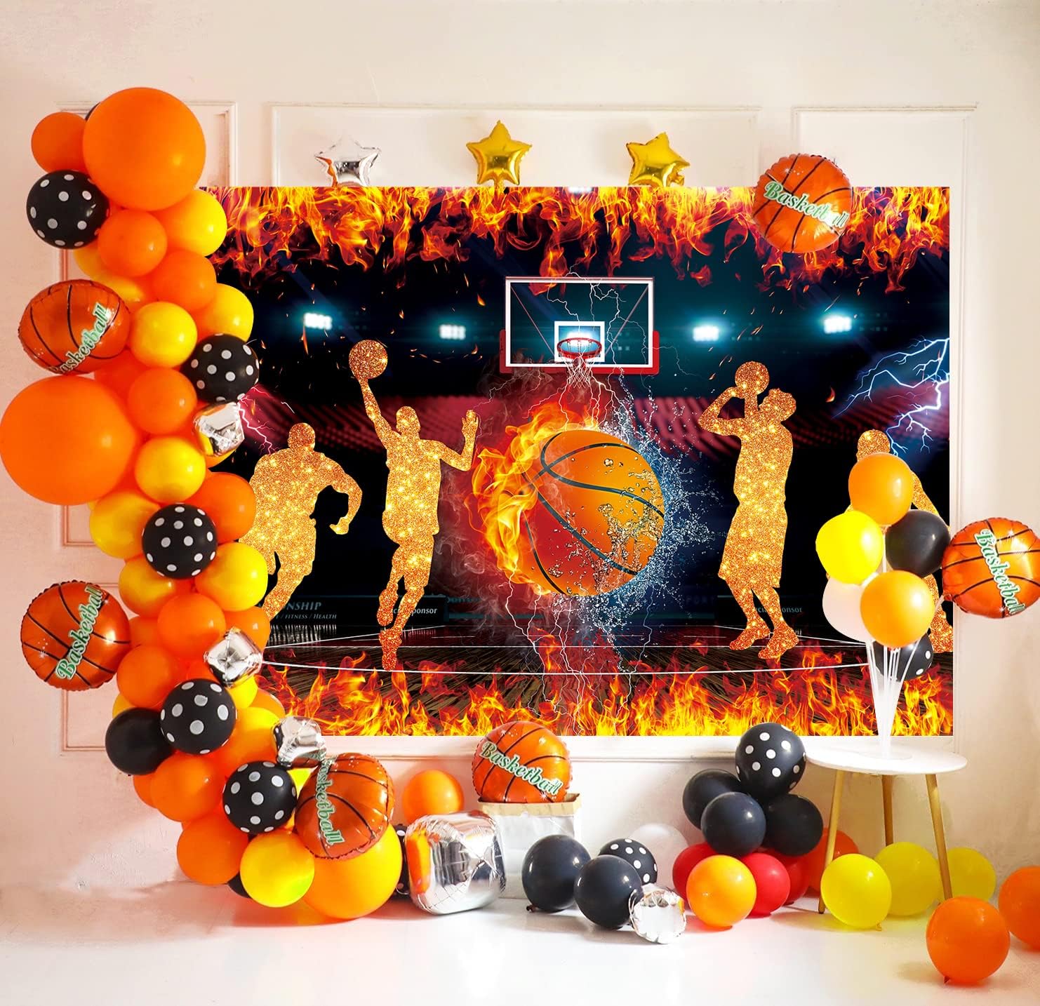 Basketball Theme Backdrop for Photography 7x5FT Star Slam Dunk Basketball Sports Background for Boys Basketball Happy Birthday Party Decorations Supplies - Image 3