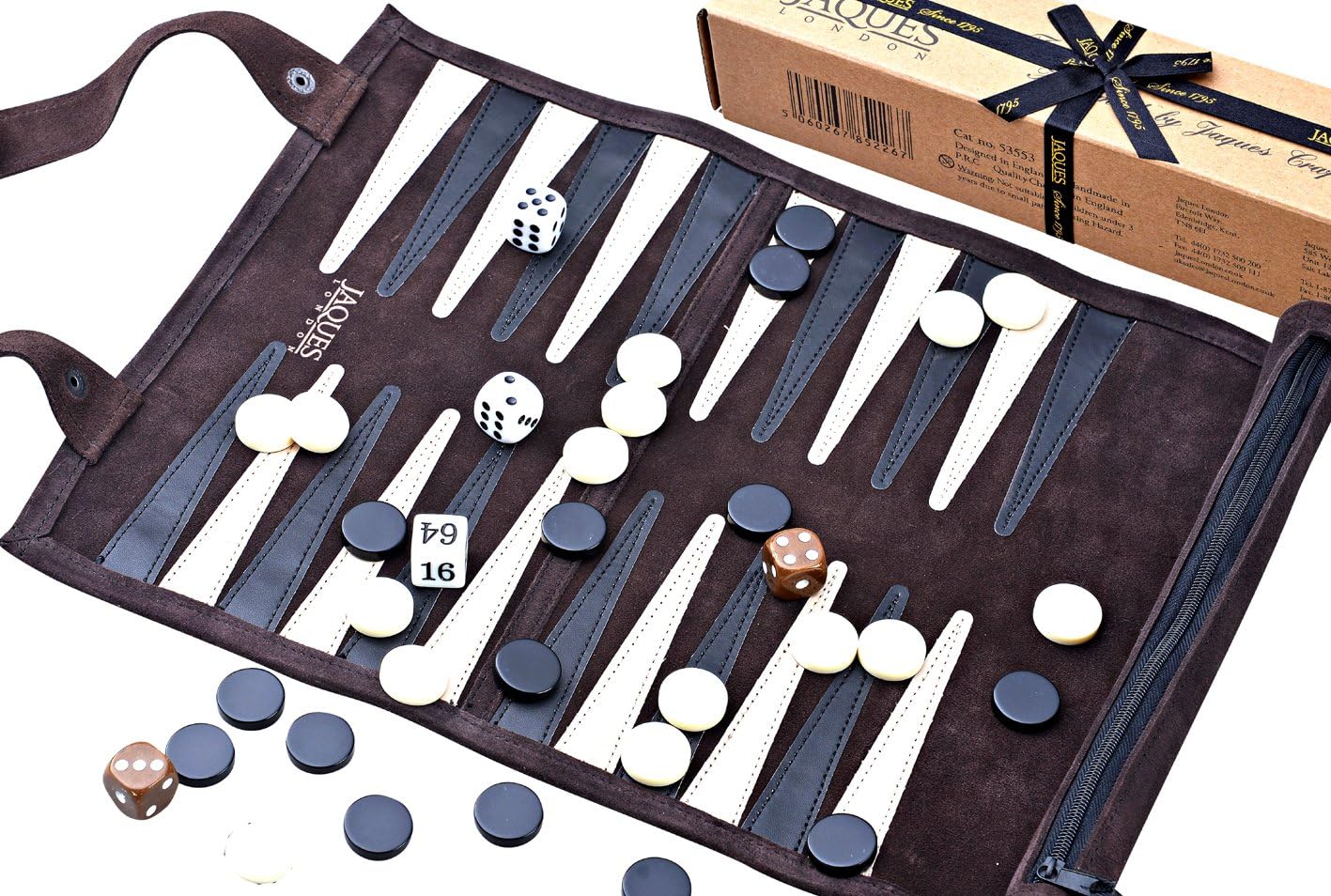 Jaques of London Backgammon Set - Luxury Genuine Leather Backgammon Set - Travel Backgammon Set Inc. Gift Packing Quality Games Since 1795