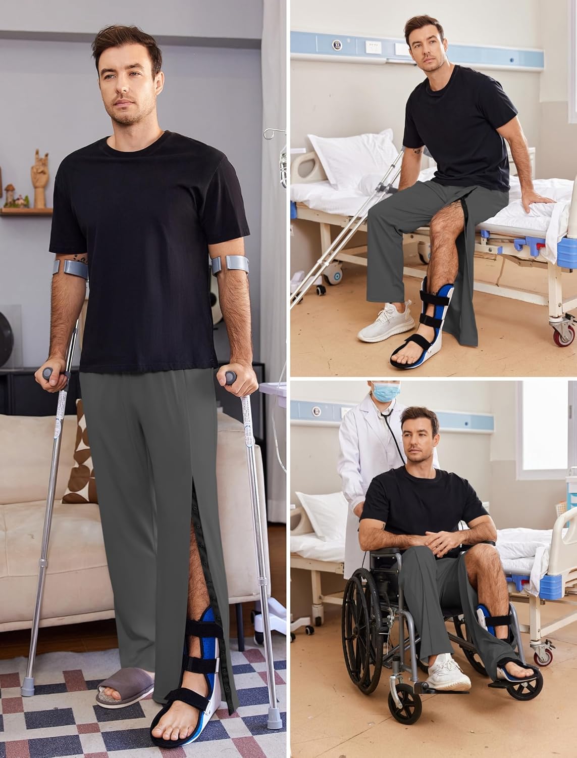 Deyeek Tear Away Pants for Men Open Bottom Side Snap On Sweatpants Baggy Post Knee Hip Leg Surgery Recovery Pant with Pockets - Image 4