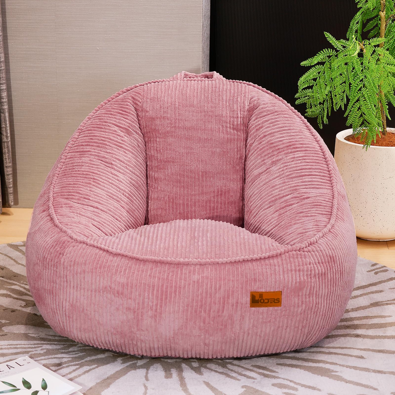 Sitzsack mit Memory-Foam-Füllung, Großer Cord Sitzsack für Erwachsene & Kinder, Bequemer Boneless Bean Bag mit Tragegriff für Wohnzimmer, Schlafzimmer, Gamingzimmer, Büro & Balkon(Rosa-M)