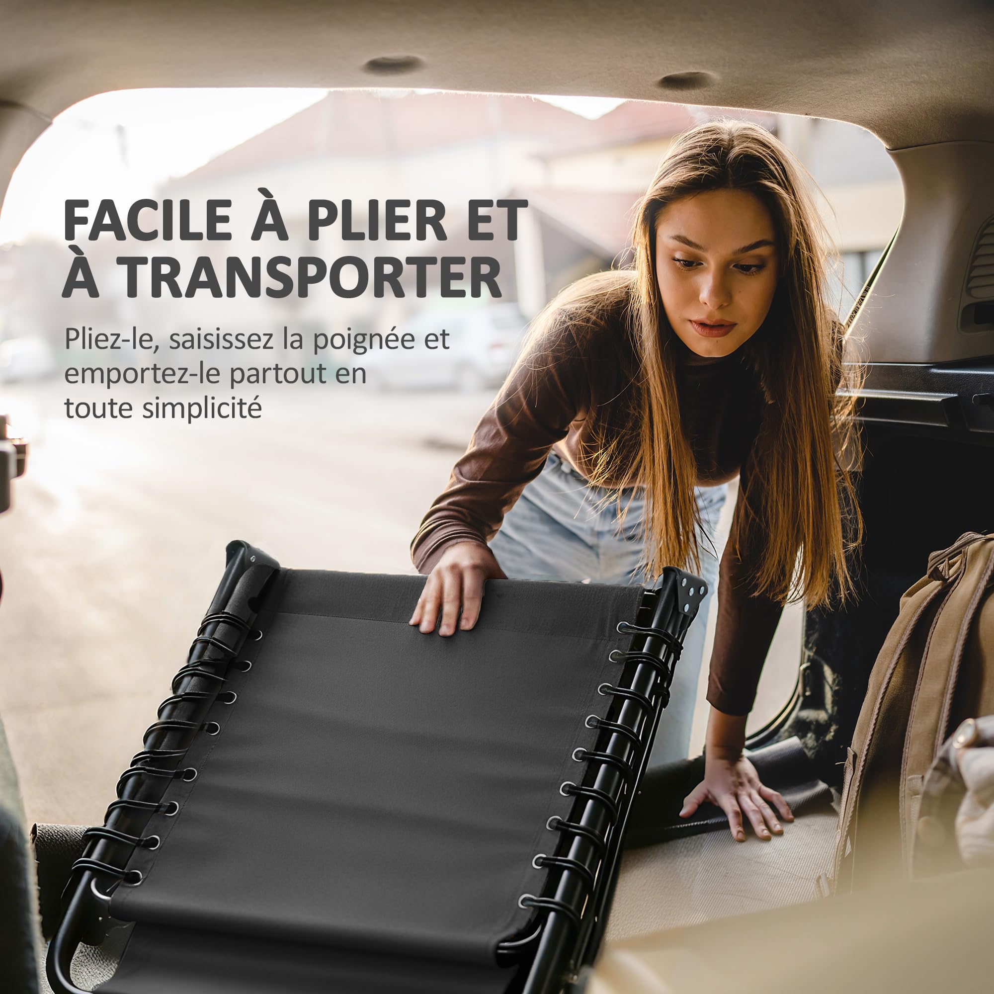 Outsunny Chaise Longue Pliable Bain de Soleil transat de Relaxation Dossier inclinable 5 Niveaux têtière Amovible Pochette latérale intégrée revêtement textilène Acier dim. 189x58x30cm Noir