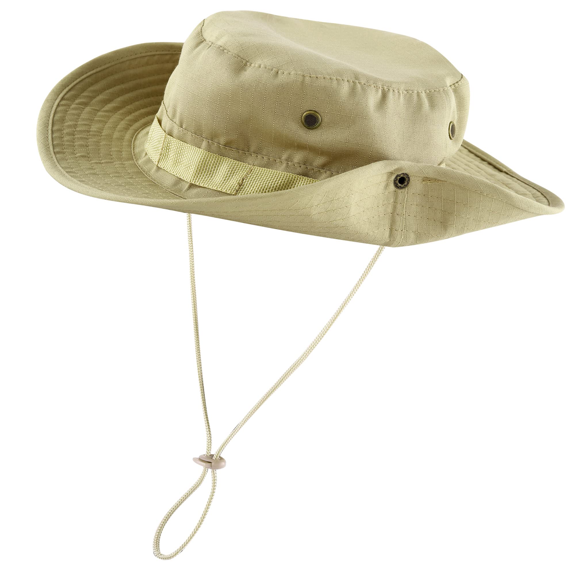 FALETO Men's Khaki Bucket Hat with Adjustable Strap, Wide Brim, Breathable, Perfect for Fishing, Hiking, Gardening, Camping