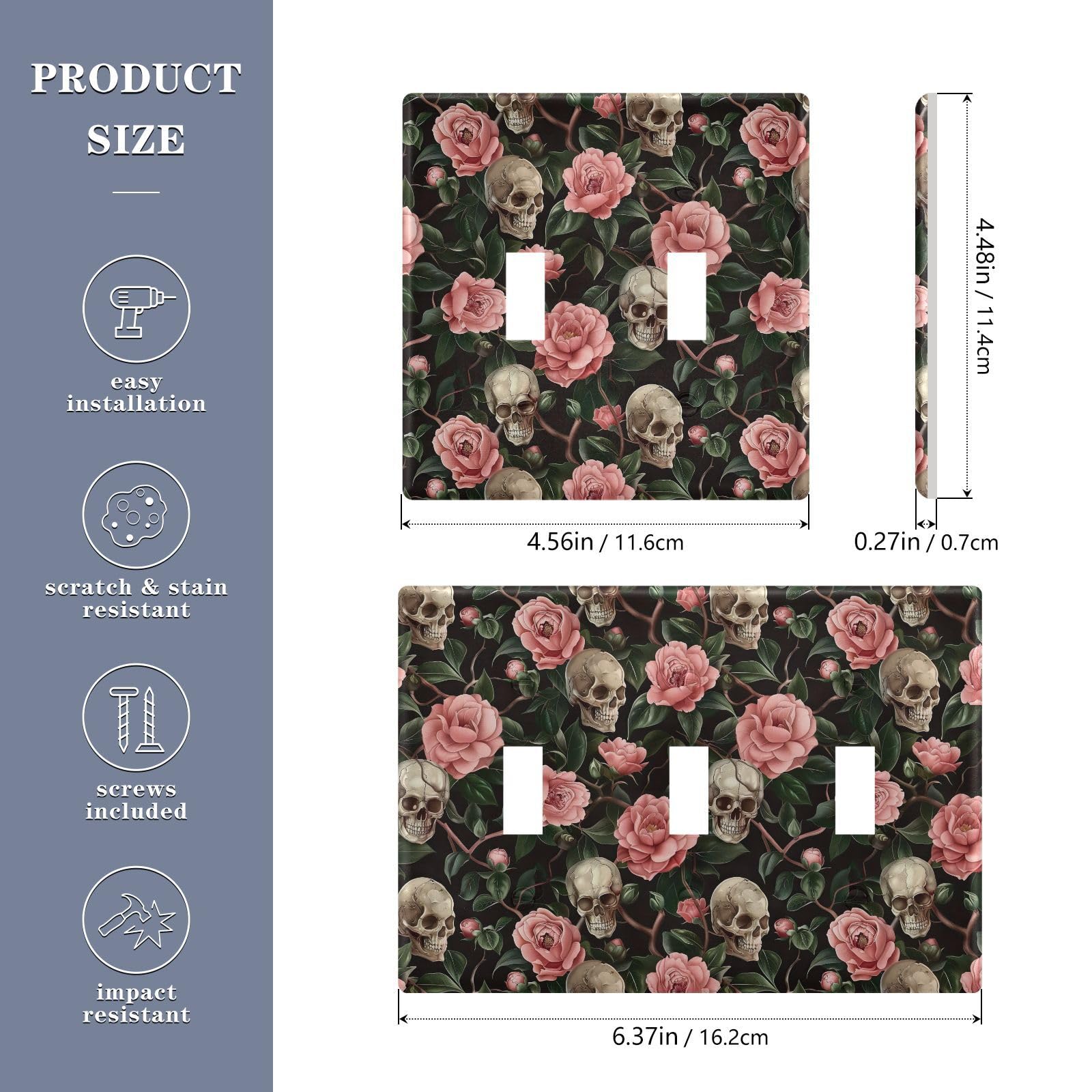 UMIRIKO Pink Camellias Skull Light Switch Cover Plate Covers Decorative Double Toggle Home Decor 202b5804