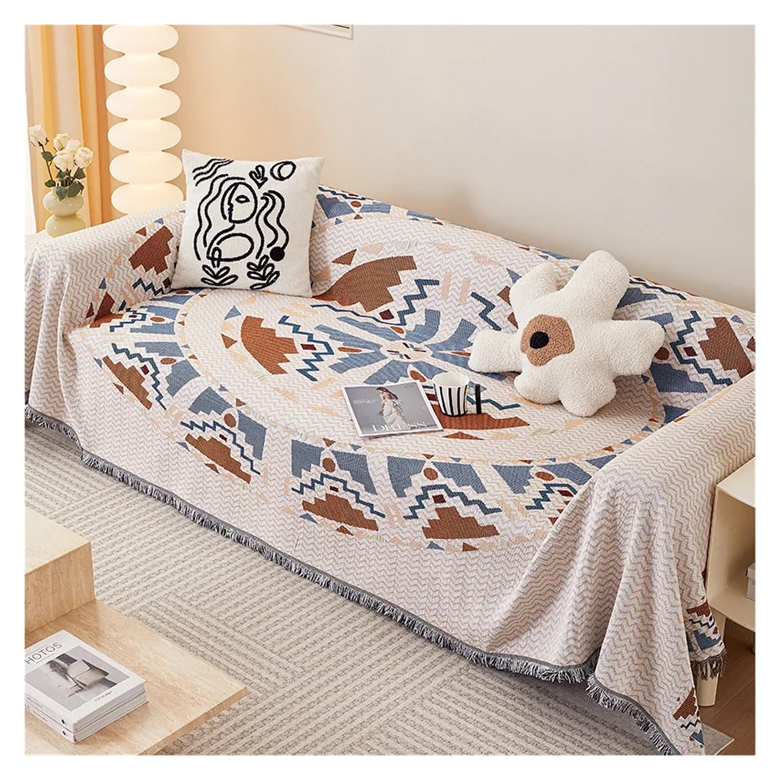 Sofa Handtuch Decken Gestricktes Sofatuch Sofabezug Volle Decke Gestreiftes Zimmer Nachttisch Heimdekoration Picknickteppich Tischdecke(Circular,180x130cm)