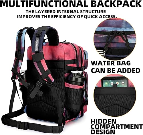 Miniatura 4 de Mochila táctica de 25 litros impermeable militar para hombres y mujeres, paquete de asalto, mochila de viaje con velcro pequeño, Camuflaje Nebulosa,