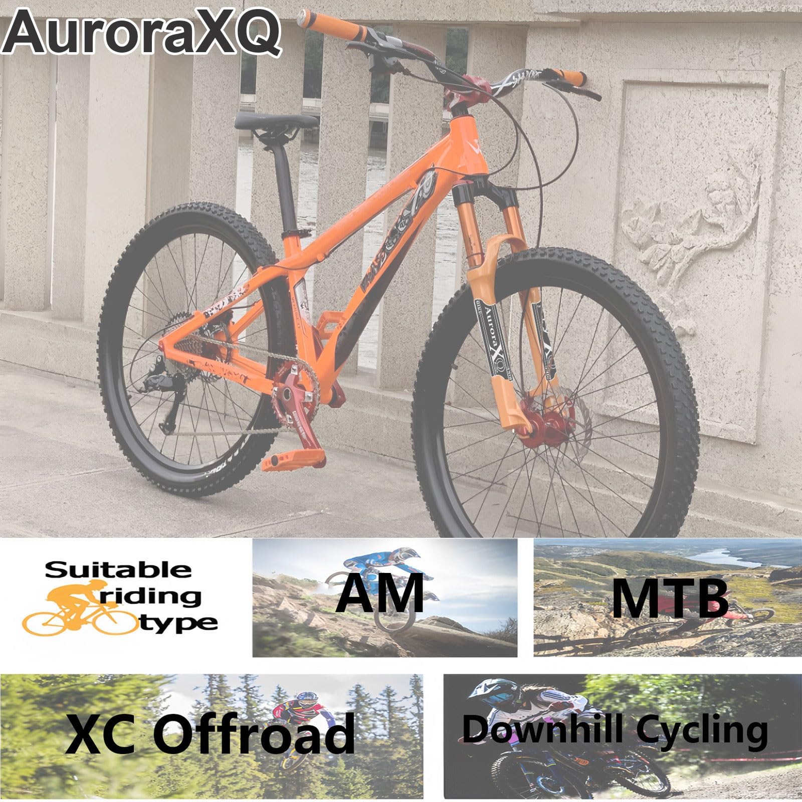 Amortyzacja 160 mm, przedni widelec do roweru górskiego, 26/27,5/29", pomarańczowy, do MTB XC AM, zawieszenie proste/stożkowe, opony 1,5-2,4"