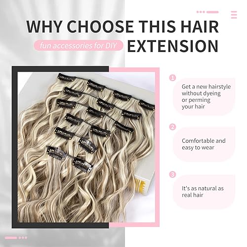 Miniatura 4 de FLUFYMOOZ Extensiones de cabello con clip, 6 extensiones de cabello largo con ondas de sirena onduladas sintéticas con clip para mujeres de 24