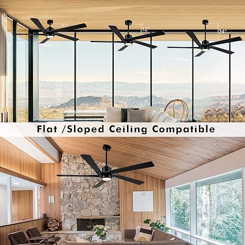 Miniatura 8 de WINGBO Ventilador de techo CC de 72 pulgadas con luces y 3 varillas bajas 5 cuchillas reversibles de madera tallada motor CC silencioso de 6