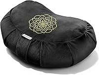 Hihealer Premium Buckwheat Meditation Cushion - Crescent Zafu Floor Pillow for Yoga, Mindfulness & Posture Support (16x16x5 Inch, Black)