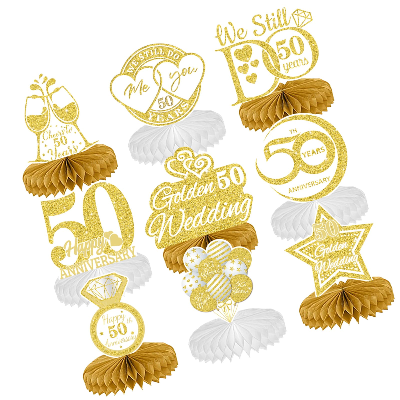 NEWFT Anniversary Ornament Set With Honeys Comb Paper Decoration For Marriage Celebration And Family Gatherings