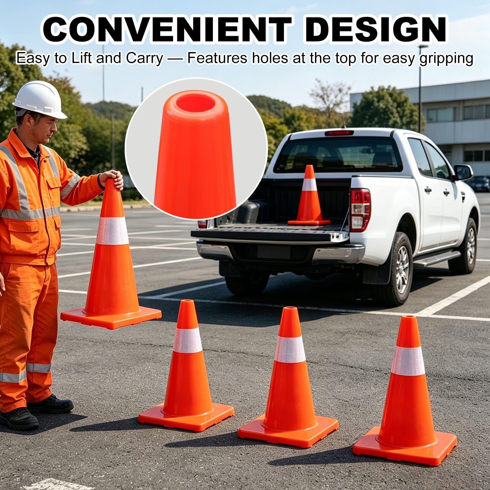 Lot De 4 Cônes De Signalisation, Cônes De Sécurité en PVC Haute Flexibilité pour Travaux Routiers, Parkings, Entrepôts Et Autoroutes, Utilisation Intérieure Et Extérieure(Light Blue)