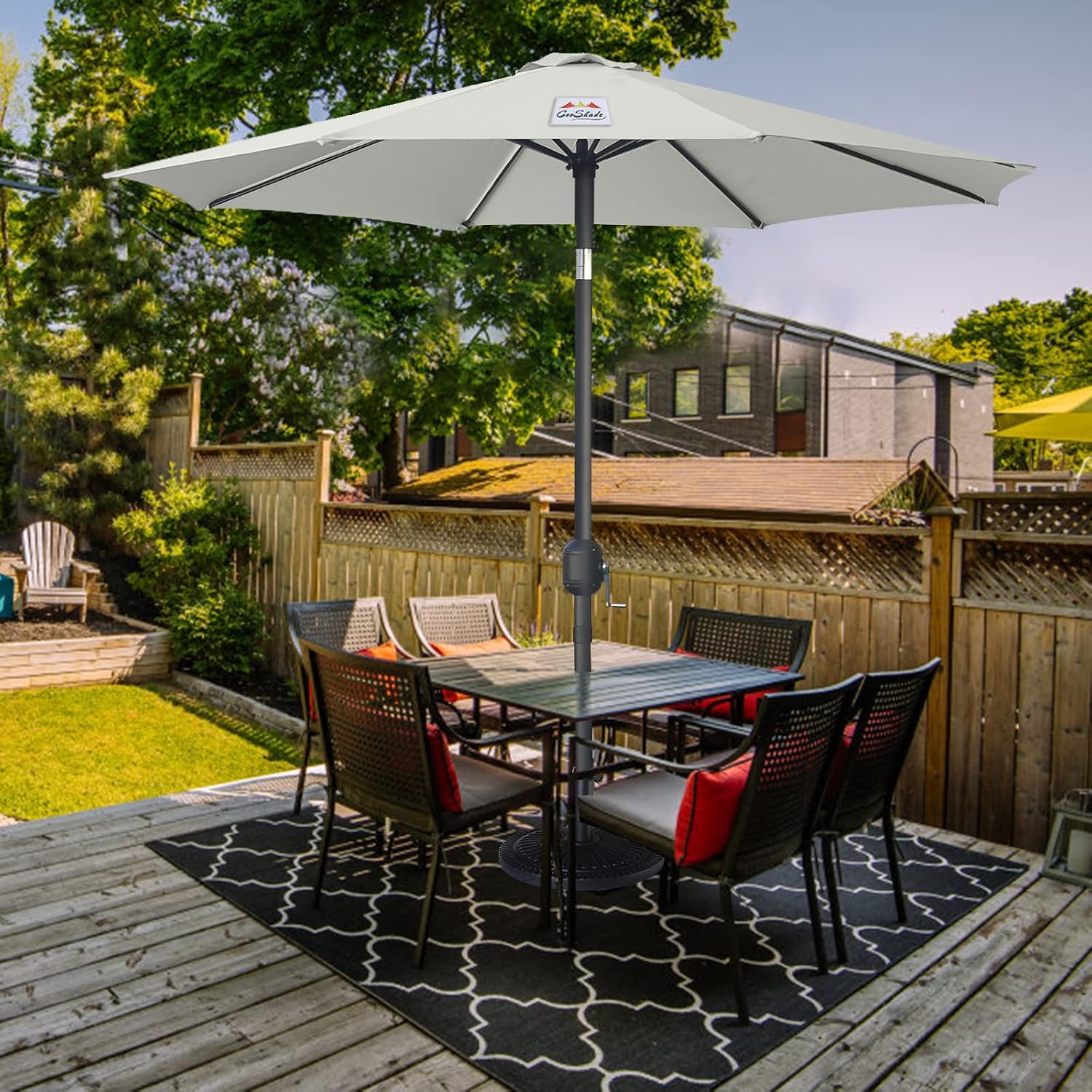 COOSHADE 10' Patio Umbrella Outdoor Table Market Umbrella with Push Button Tilt,Crank and 8 Sturdy Ribs for Garden, Deck, Backyard and Pool(Beige)
