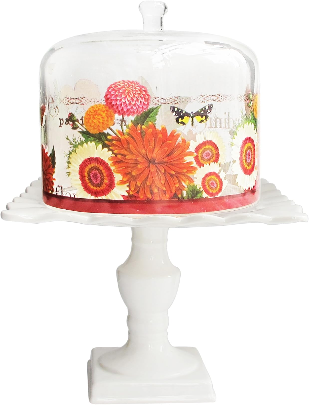 Notions by Jay Bouquet De Fleur Square Pedestal Plate with Dome