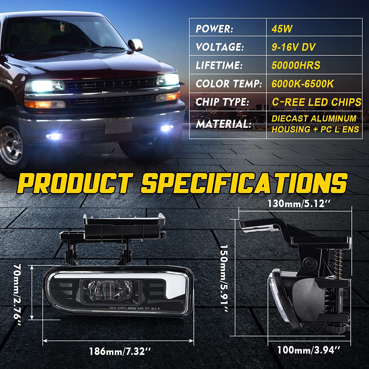 Pair Black Smoke Fog Lights With Halogen Bulbs – For 1999-2002 Chevy Silverado (Driver & Passenger)