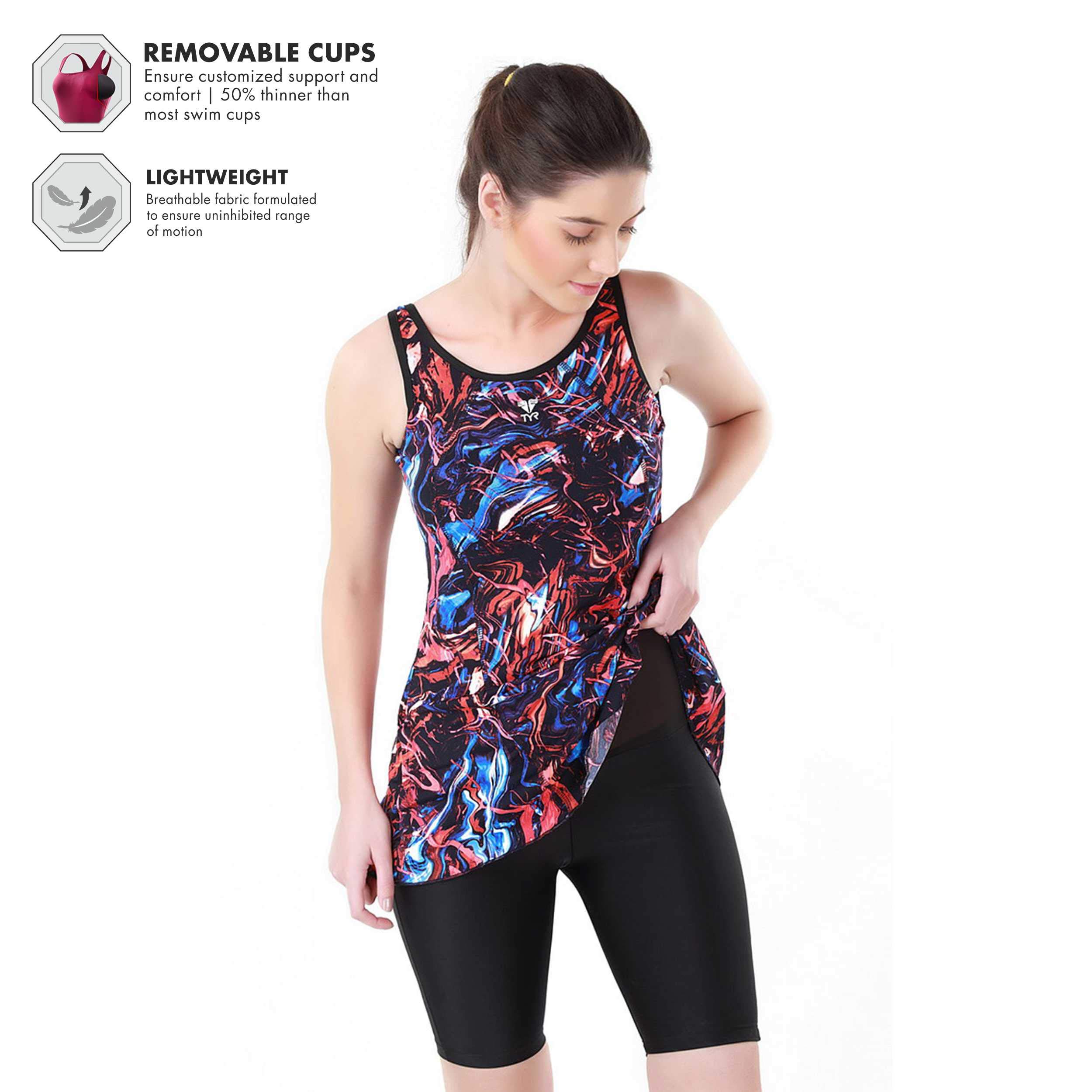 TYR Polyester Penello Women Frocksuit with Knee Shorts, XS/30 (Multi - Black) 2
