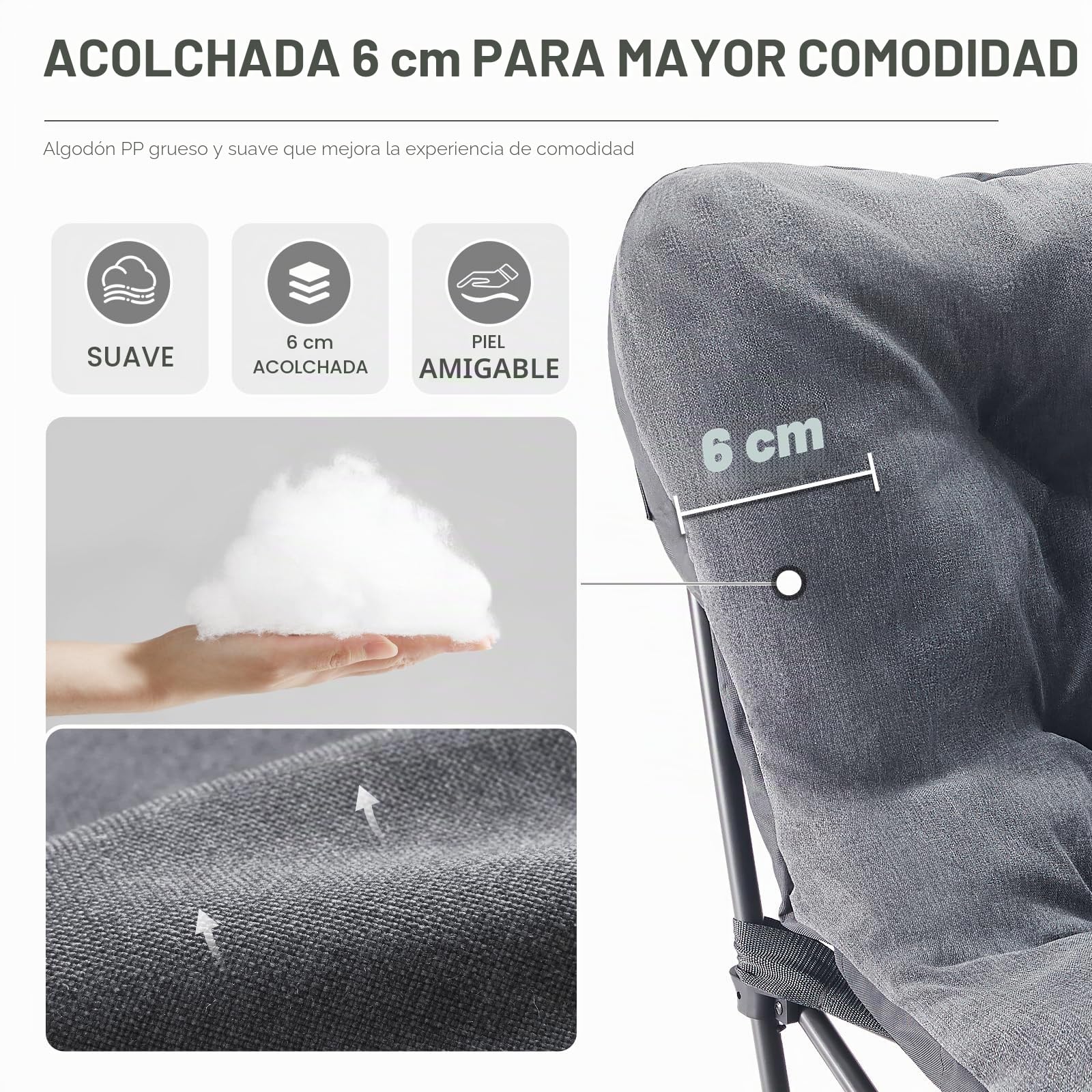 EVER ADVANCED Silla de Camping Plegable Lujo XXL 180KG Capacidad, Sillón Extra Grande Reforzado con Respaldo Alto, Silla de Jardín Relax para Camping Jardín Balcón Pesca Festival Interior