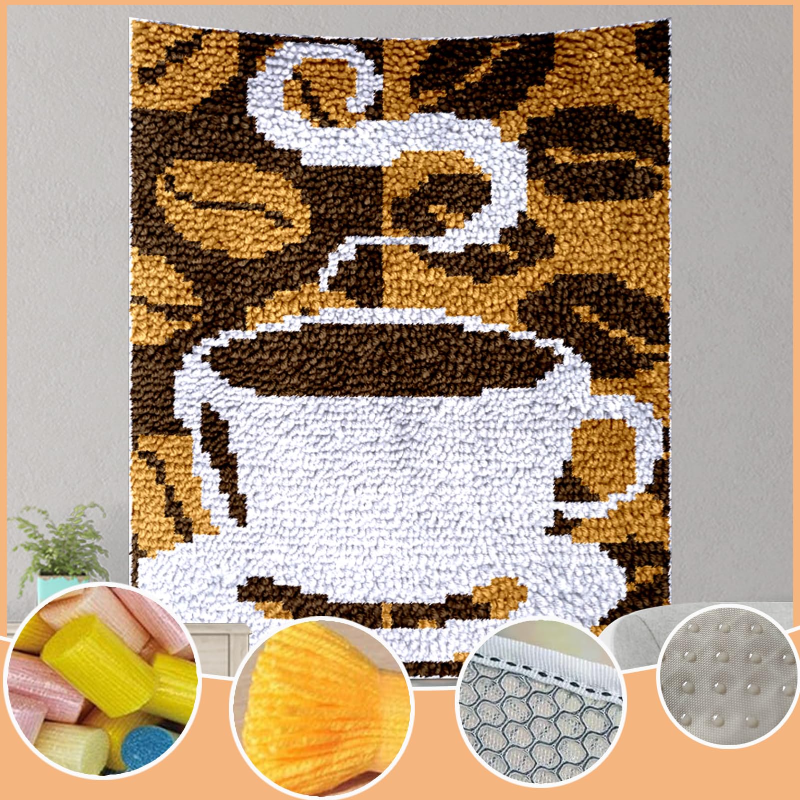 QUIYAEZY 55x75 cm Zestaw dywaników szydełkowych z wiązanymi ściegami, zestaw szydełkowy do ściegów, DIY haczyki zatrzaskowe, tworzenie dywanów i płótna, dywaniki do wystroju domu