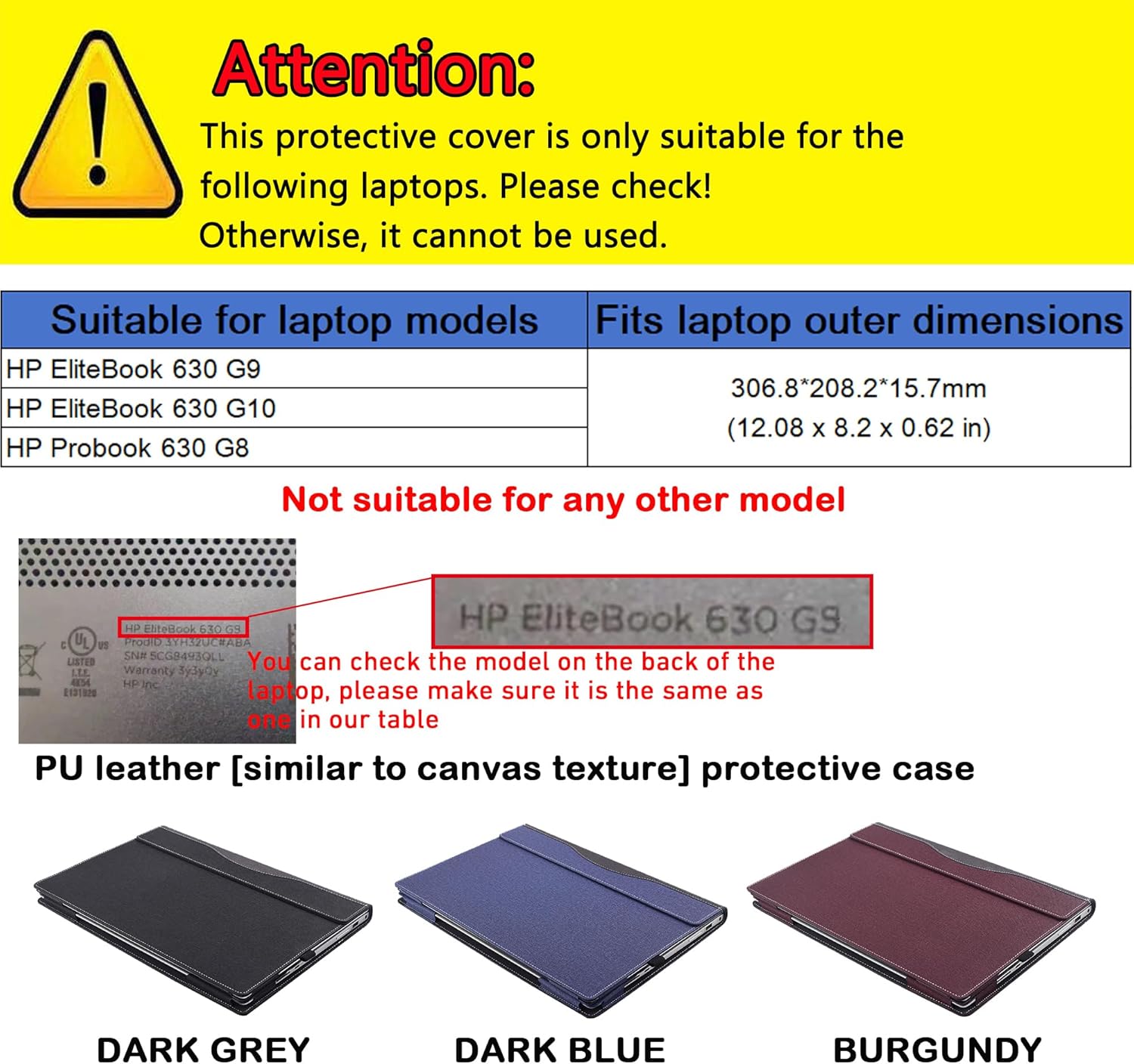 Laptop Case Cover for 13.3 inch HP EliteBook 630 G9 G10 & for HP Probook 630 G8 Notebook PC Sleeve,Detachable PU Leather Protective Bag Accessory (Burgundy)