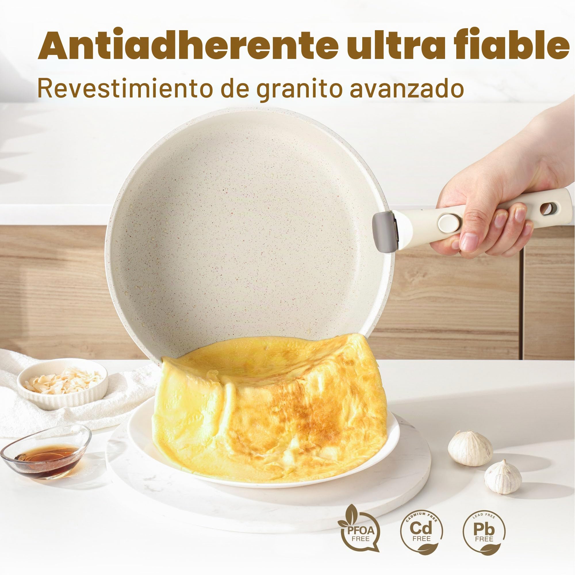 SENSARTE Juego de ollas de 24 piezas con asas extraíbles, antiadherente de granito, compatible con inducción y gas, incluye sartenes, cacerolas y parrillas, apilable y lavable en lavavajillas