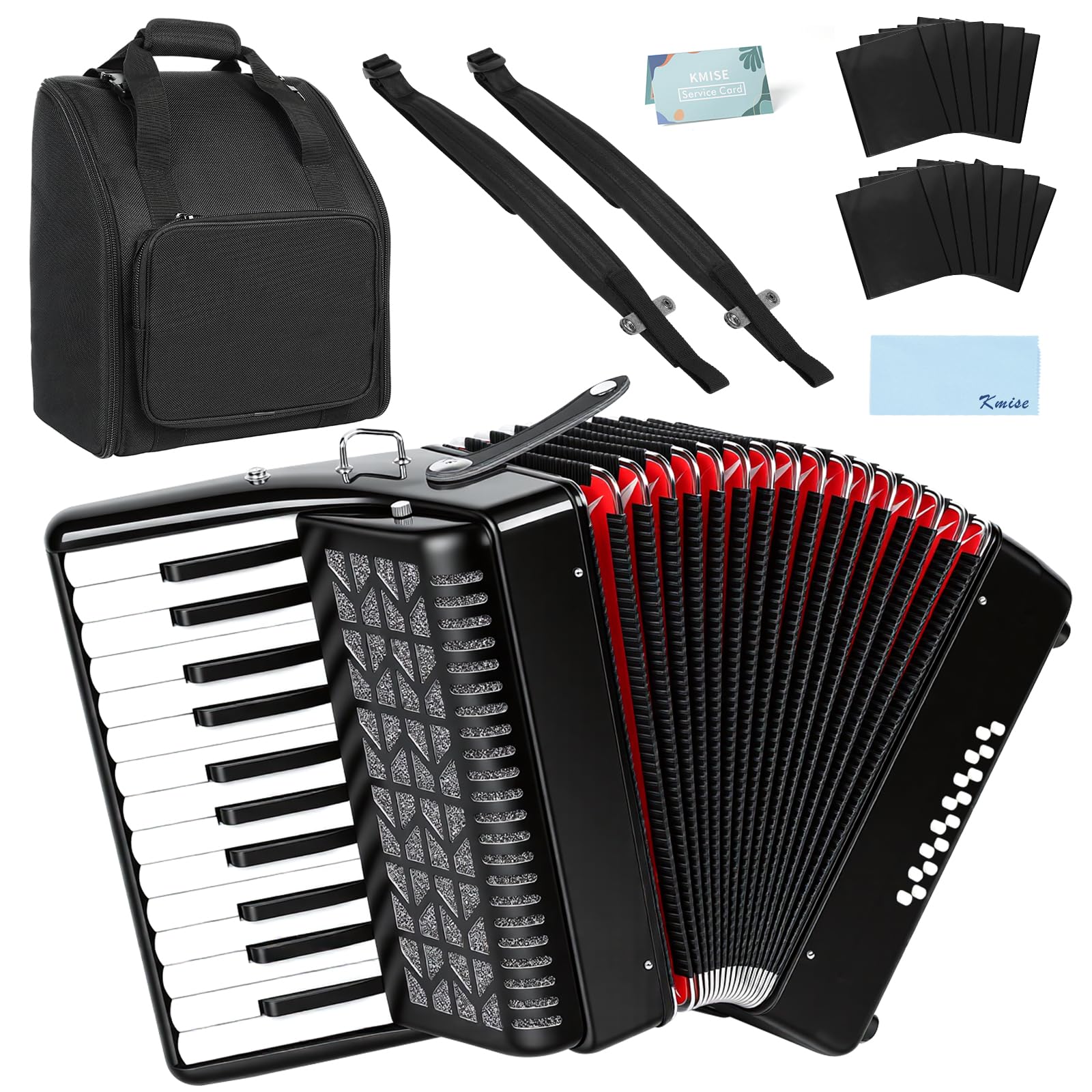 Kmise Strumento a fisarmonica a 25 tasti per adulti e bambini, 25 tasti, 16 bassi, fisarmonica per principianti e professionisti, completo strumento portatile a fisarmonica con borsa per il trasporto