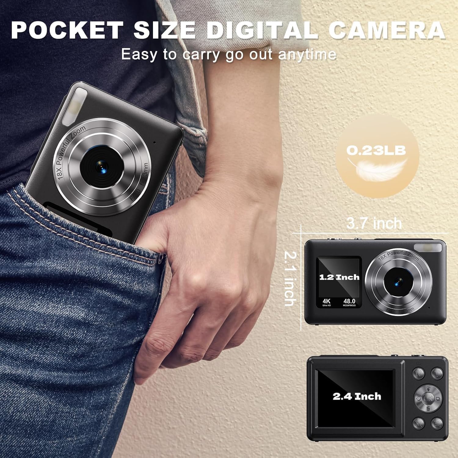 AiTechny Digital Camera for Kids, 1080P FHD Kids Camera with 32GB SD Card, 44MP Point and Shoot Digital Camera with 16X Zoom, Compact Small Vintage Camera Gifts (ai-cam-8) 1