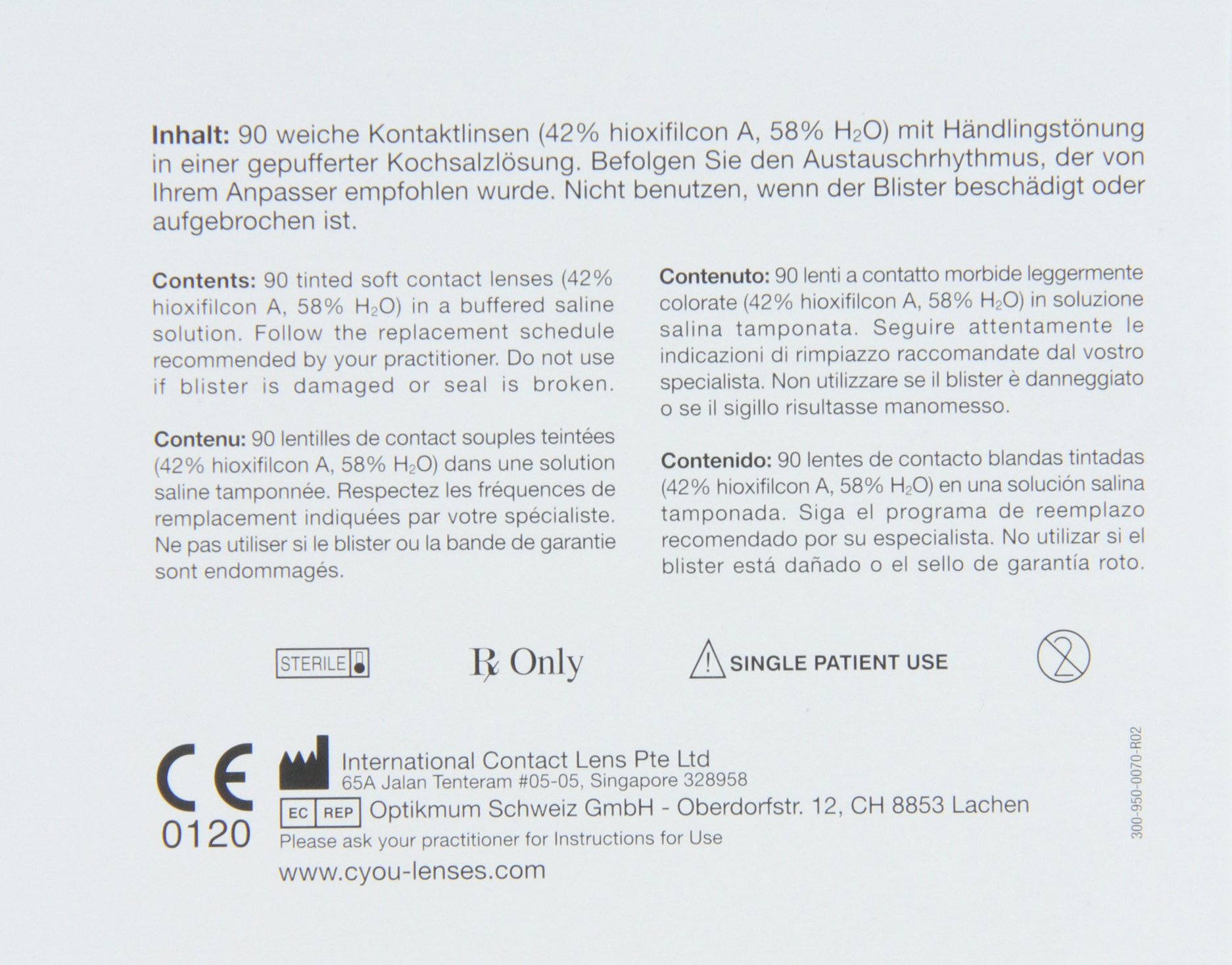 Cyou Daily Lenses Tageslinsen weich, 90 Stück / BC 8.7 mm / DIA 14.2 / -2,75 Dioptrien
