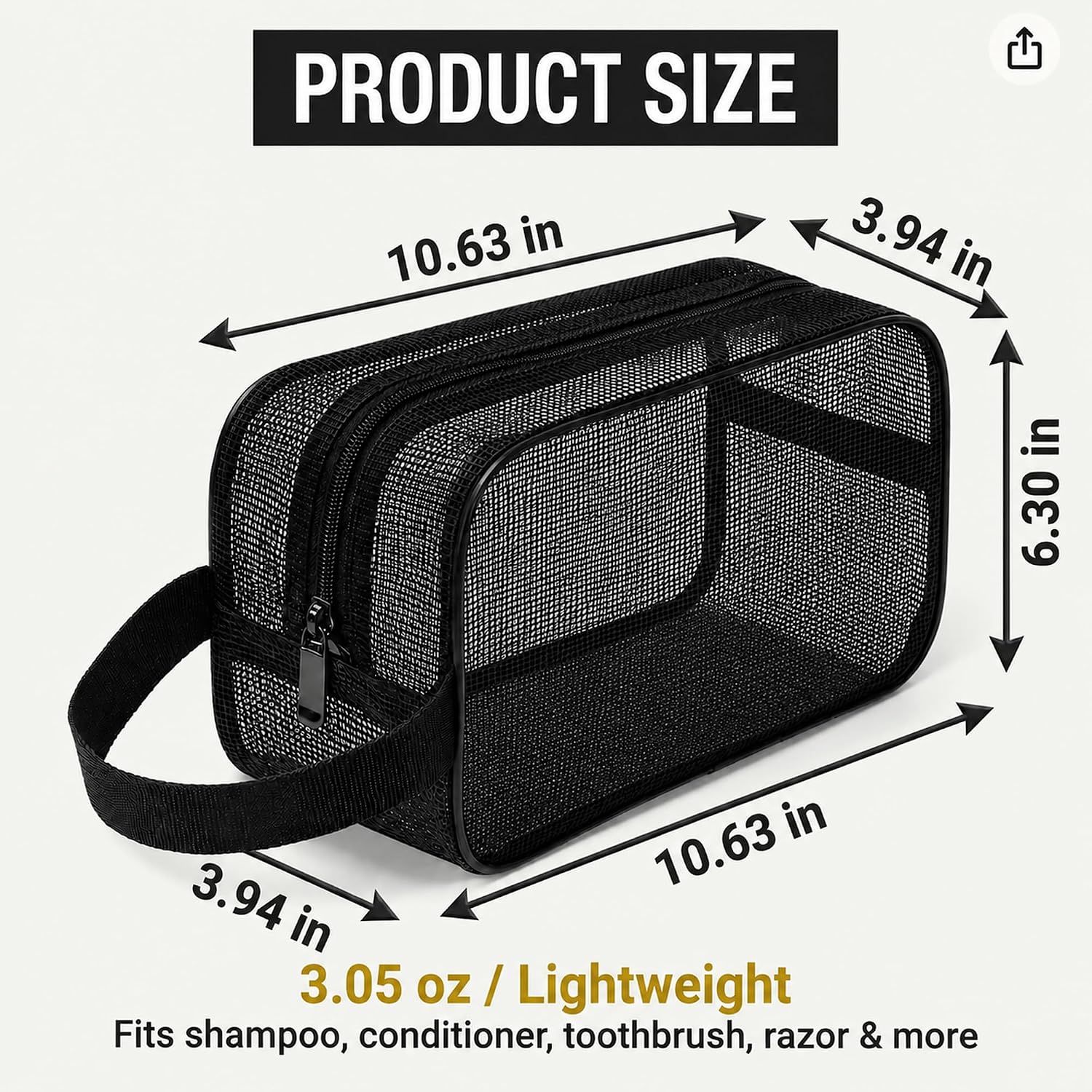 Mesh Shower Caddy Bag, 10.6 x 6.3 x 3.9 in, Black, Gym and Dorm image 2