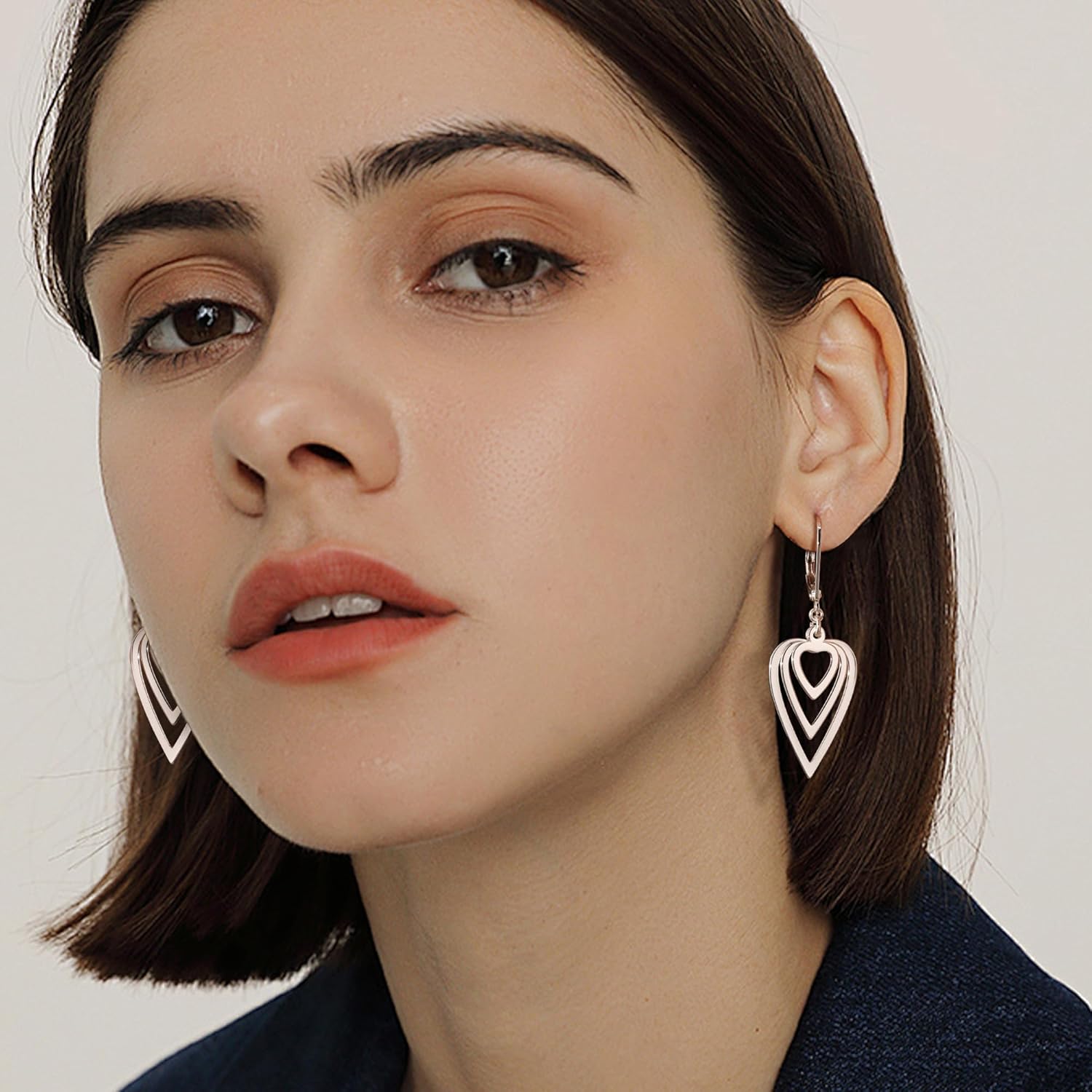 Sterling Silver Heart Earrings for Women 14K Gold Plated Love Heart Dangle Earrings Drop Hypoallergenic Leverback Huggie Hoop Earing for Women Trendy - Image 2