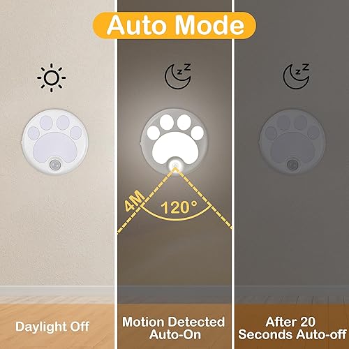 Miniatura 3 de Attivolife Luz nocturna con sensor de movimiento de pata de gato con lámpara LED magnética, recargable por USB e inalámbrica, bonita luz de pared