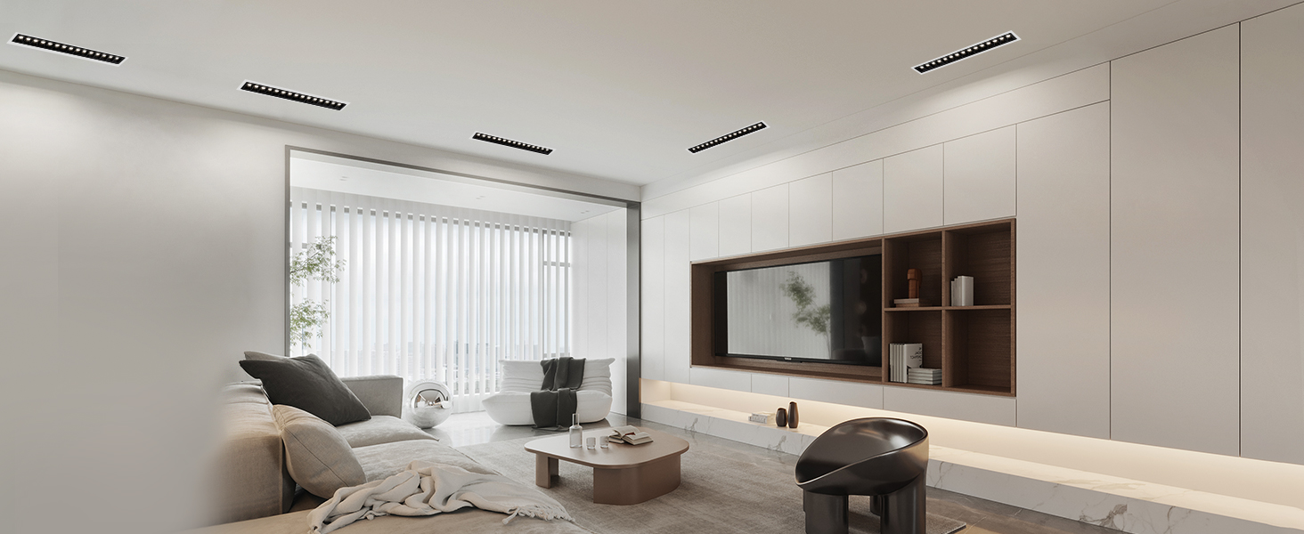 Image of 20W Recessed Linear LED Lighting, 3000K 1200LM Spotlightwith Beam Angle Adjustable, Downlight Indoor with TRIAC /ELV /0-10V Dimable ETL Driver in Junction Box (Ra95 /36 /White Trim Black Body)