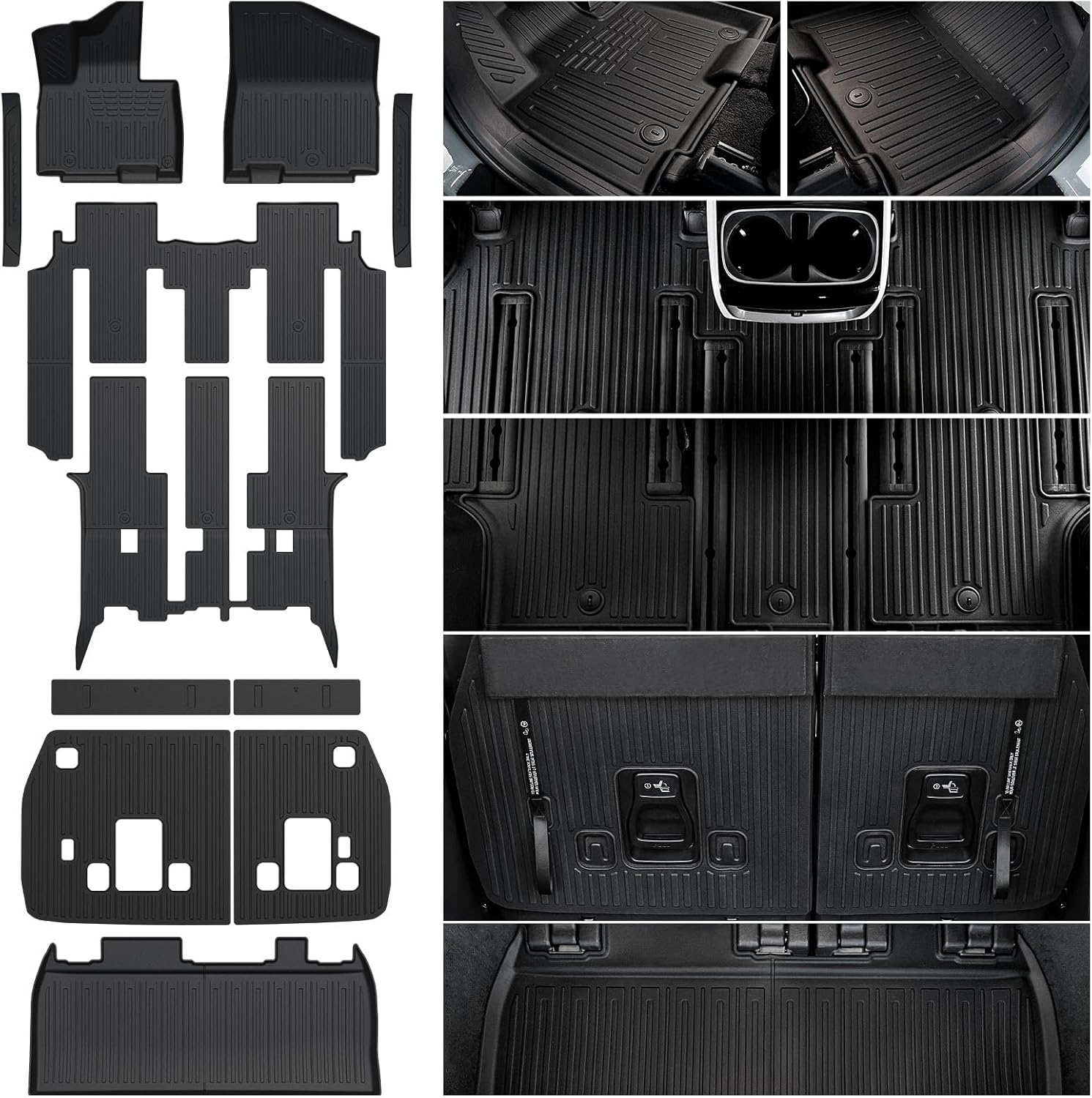 Floor Mats Set for 2022-2025 2026 Kia Carnival 8 Seats(Gas Only), All Weather TPE Backrest Mat Trunk Lower Well Mat Cargo Liner Door Sill Guards Accessories (Full Mats Set for Full Coverage)