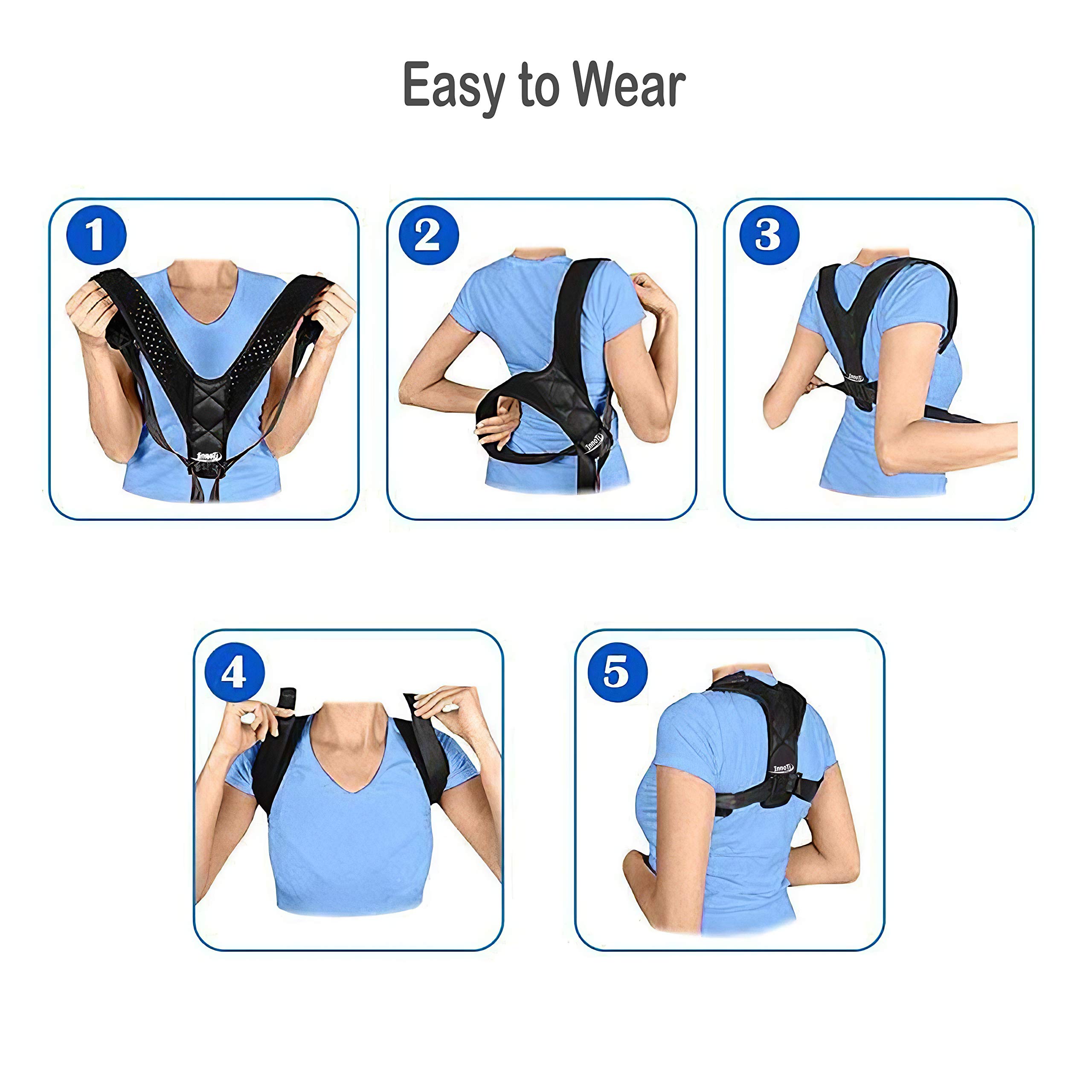 Correcteur de Posture Dos pour Hommes et Femmes - Ceinture Dorsale Ajustable Respirante Noir