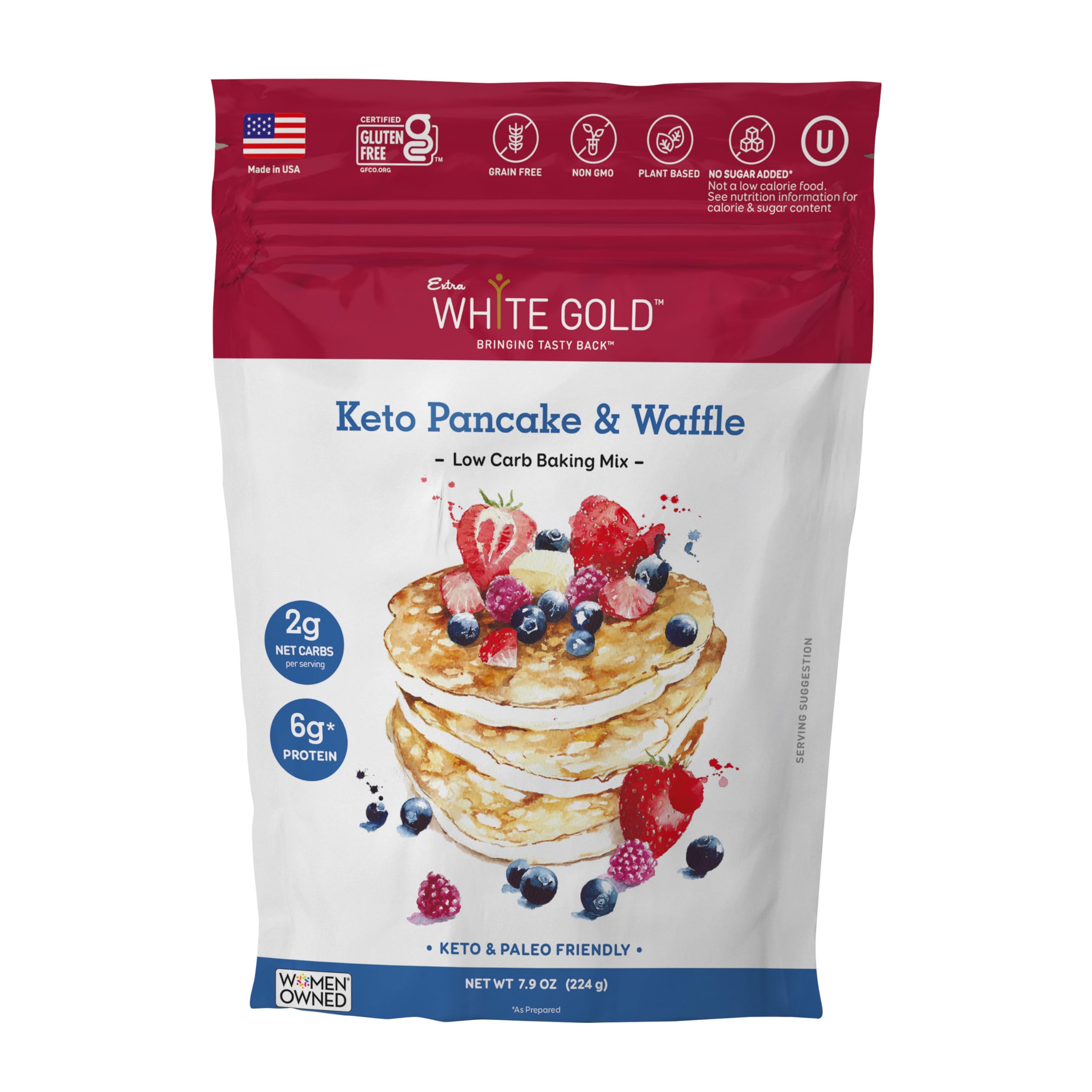 Extra White Gold Low Carb Pancake and Waffle Mix, Keto Baking mix, No added sugar, No sugar alcohol, Gluten Free, Grain Free, Diabetic, Atkins & WW Friendly